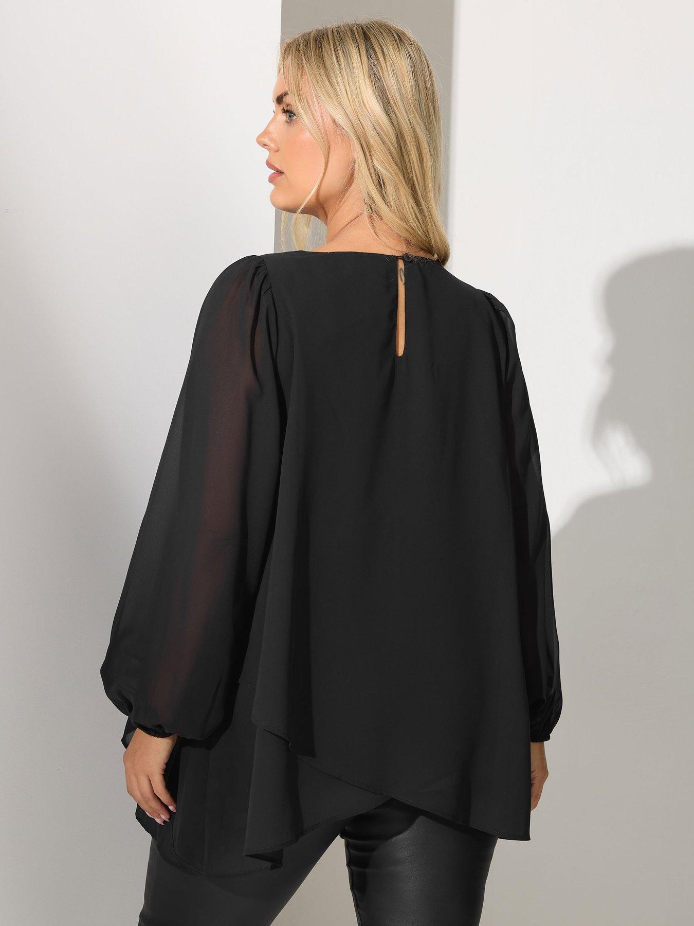 Image 2 of 4 of Yours Curve Long Sleeve Layered Blouse - Black