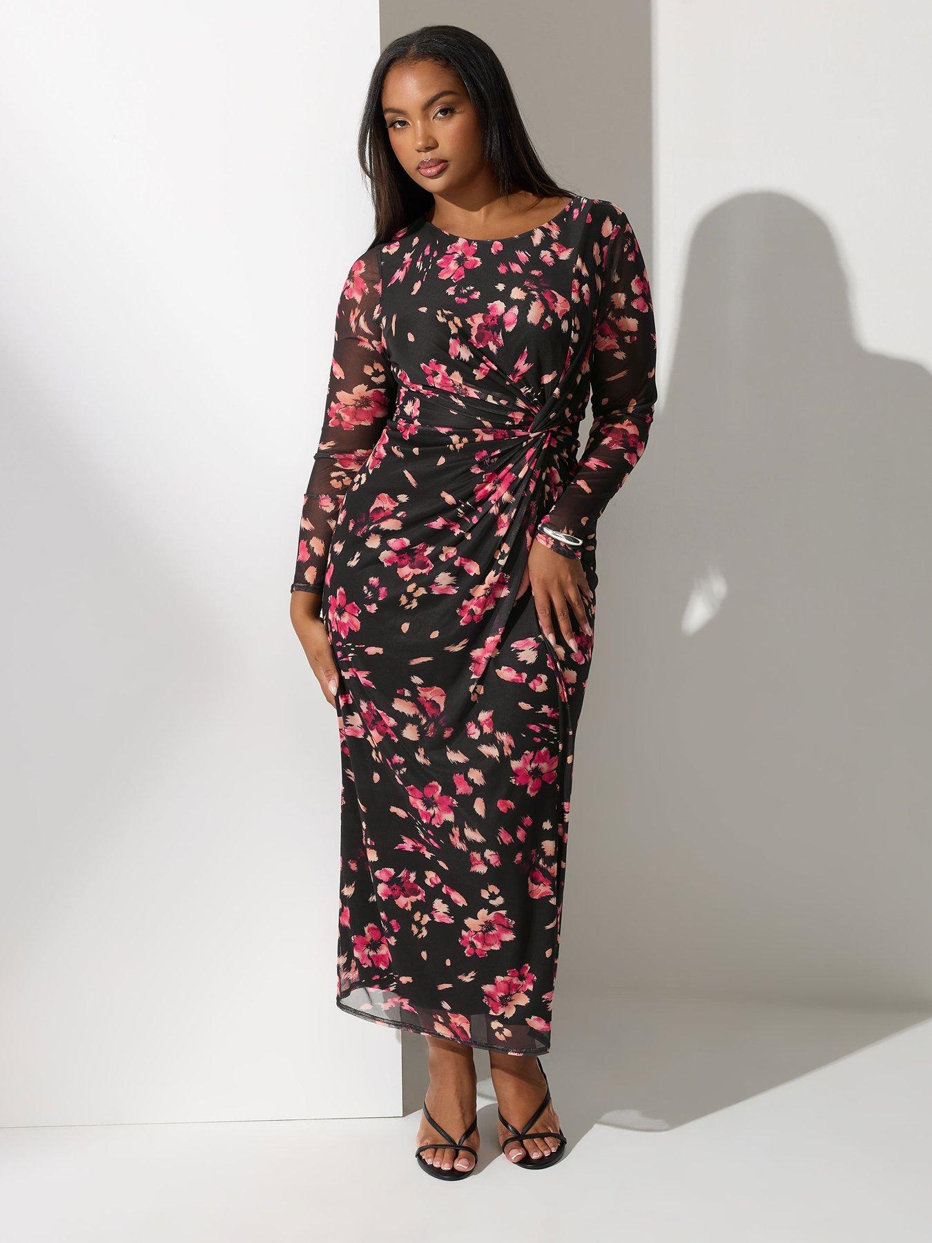 Yours Curve Abstract Side Knot Dress - Black