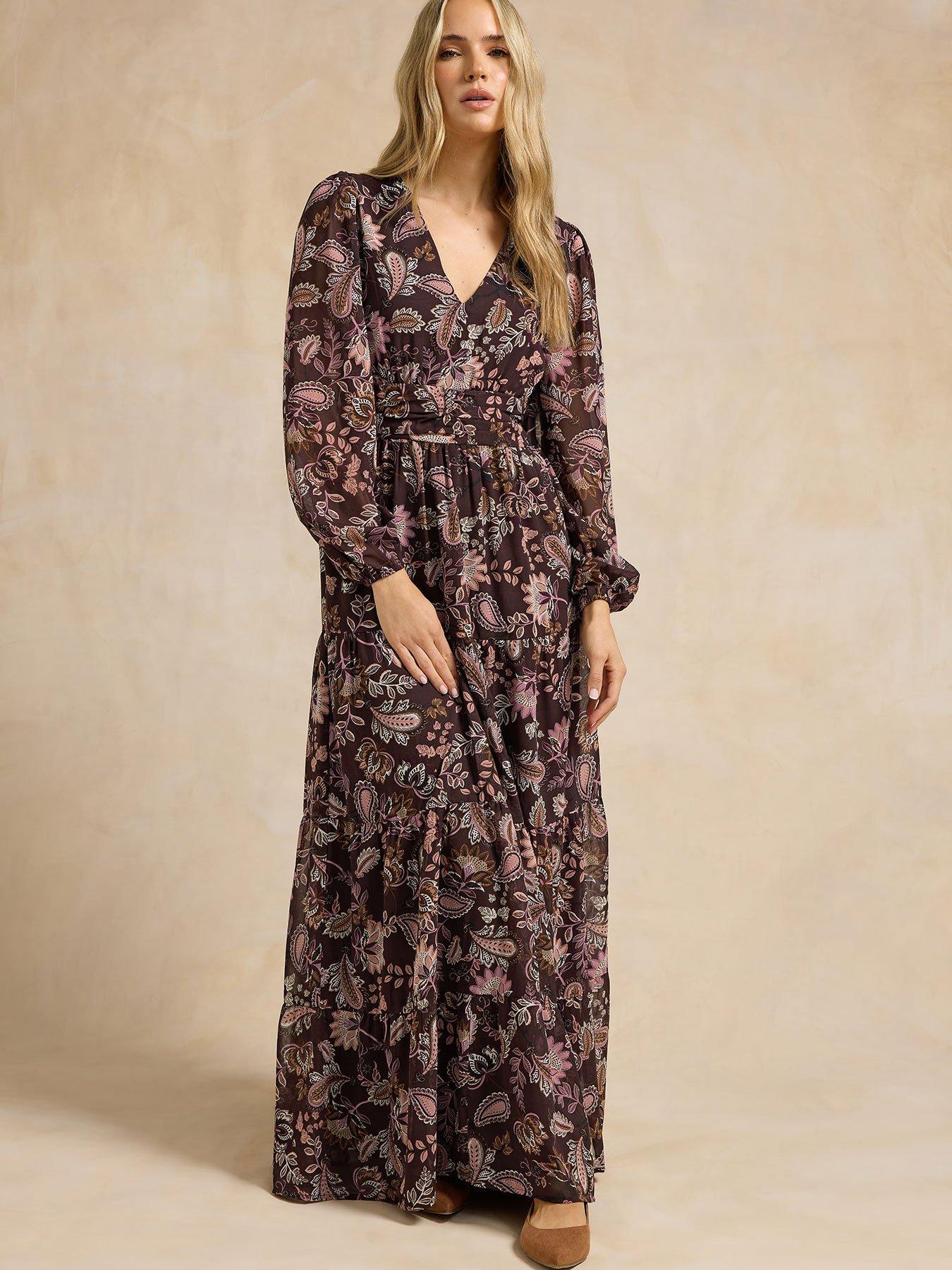 Long Tall Sally Paisley Georgette Maxi Dress Brown Very