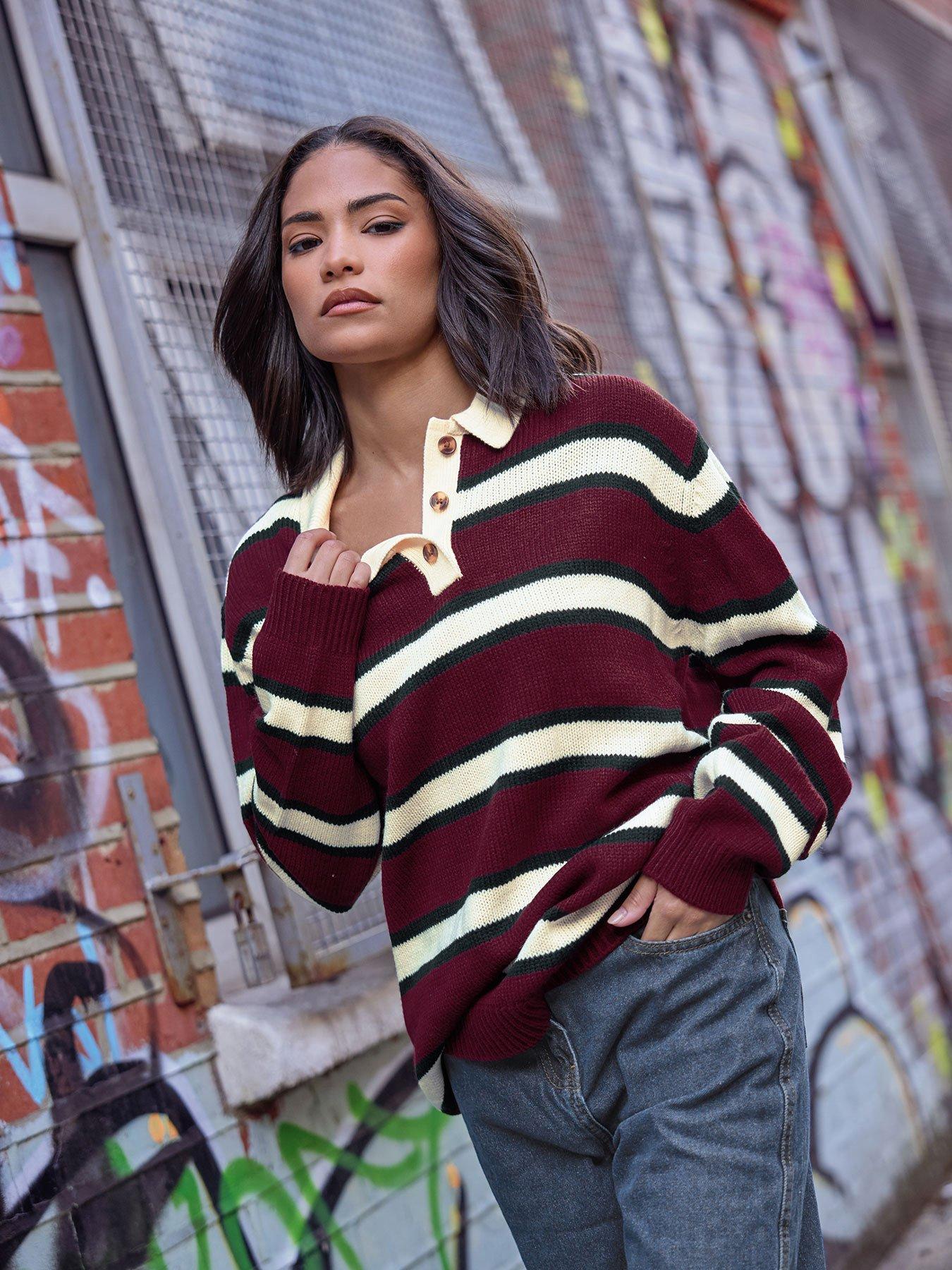 undefined Petite Stripe Rugby Jumper - Red