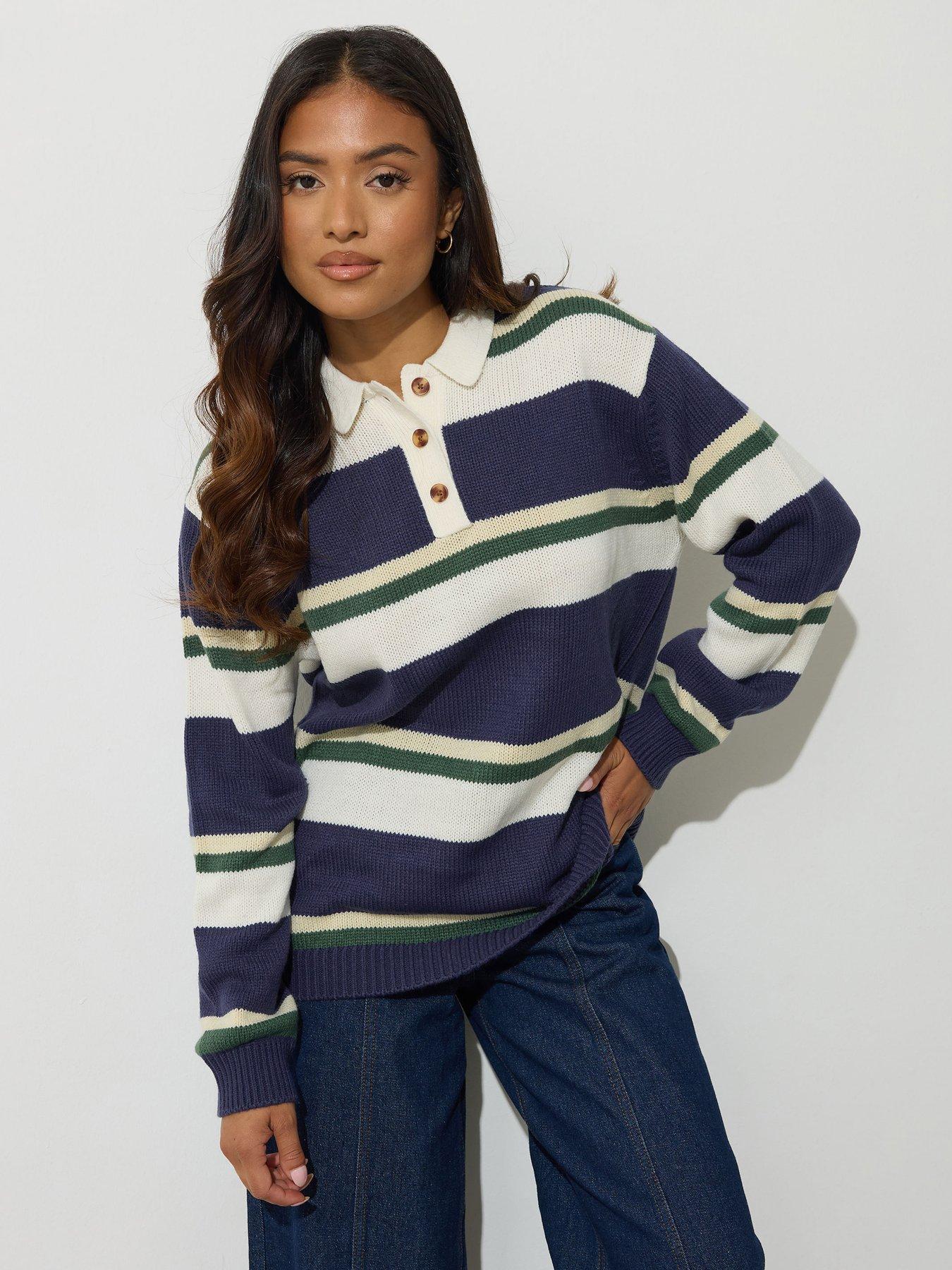 undefined Petite Stripe Rugby Jumper - Blue