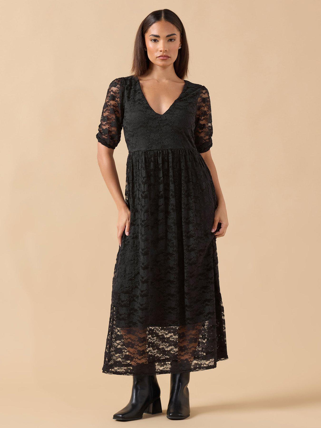 PixieGirl Petite Lace Midi Dress - Black