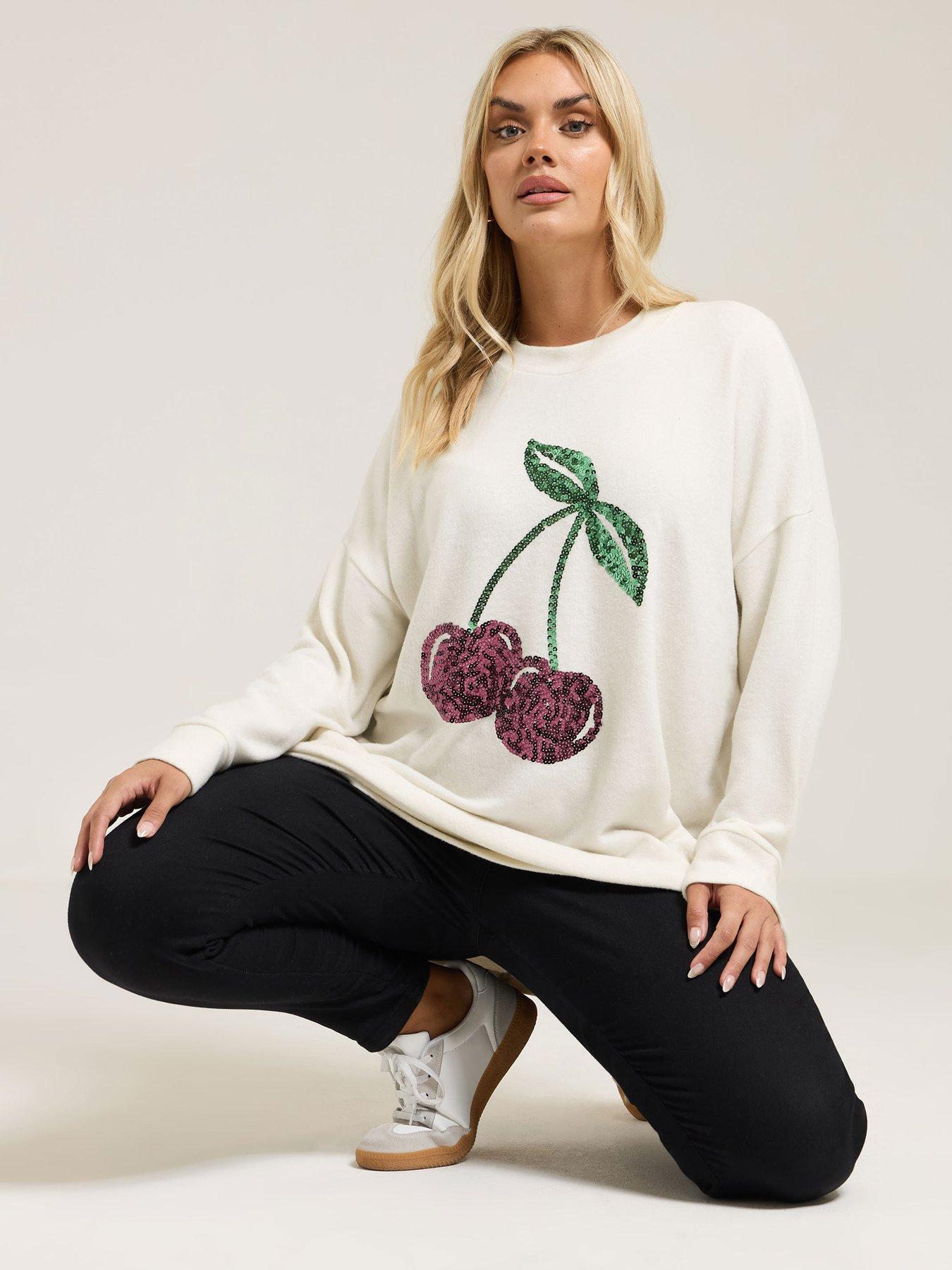 Image 1 of 4 of Yours Curve Cherry Jumper - Ivory