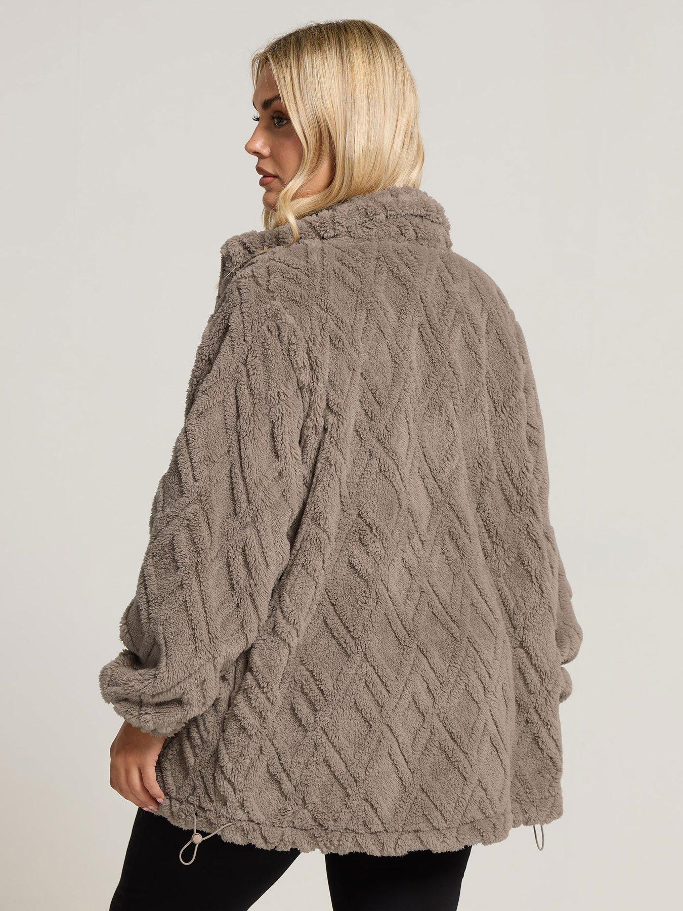Image 2 of 4 of Yours Curve Texture Zip Thru Fleece - Brown