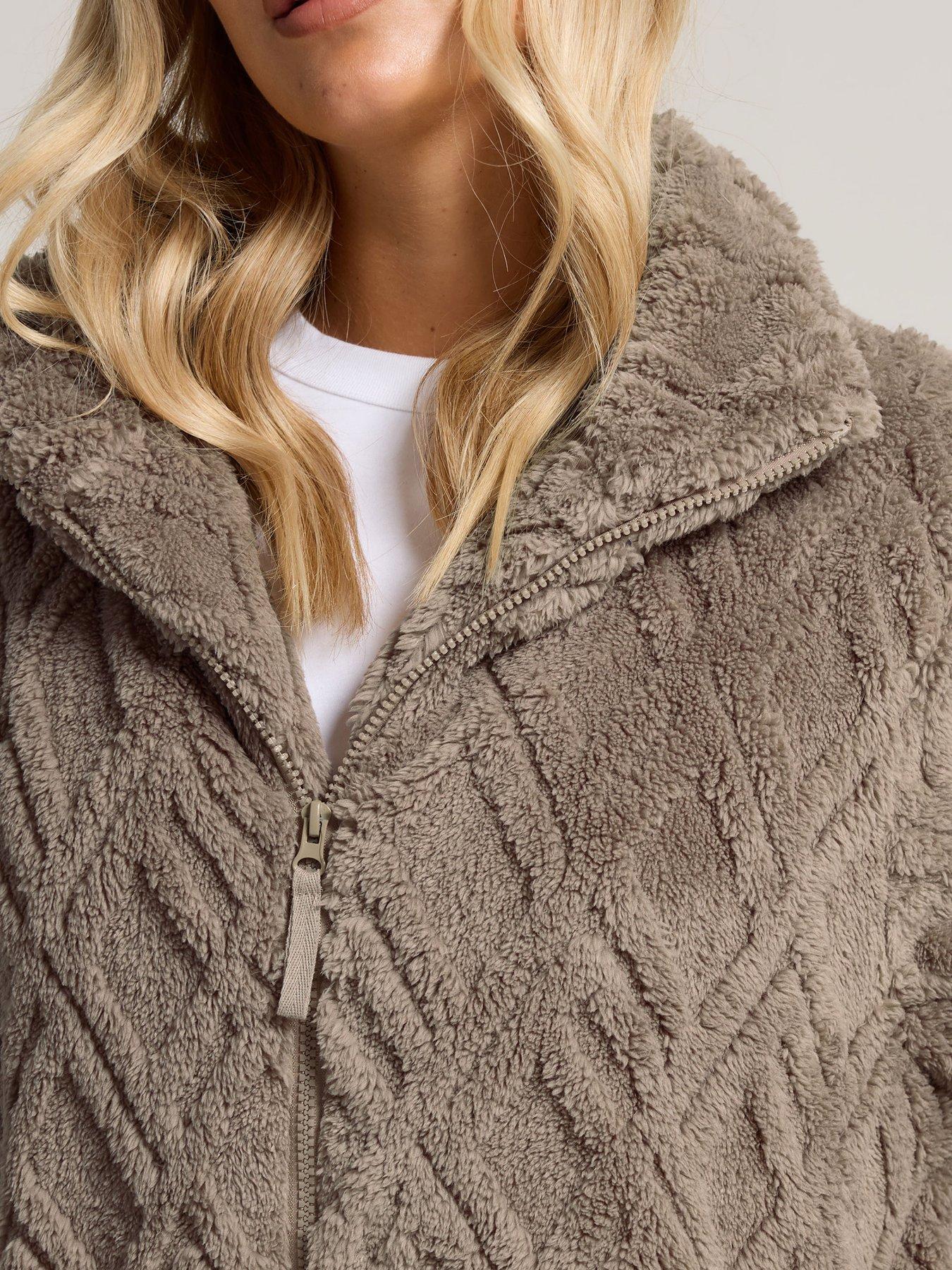 Image 4 of 4 of Yours Curve Texture Zip Thru Fleece - Brown