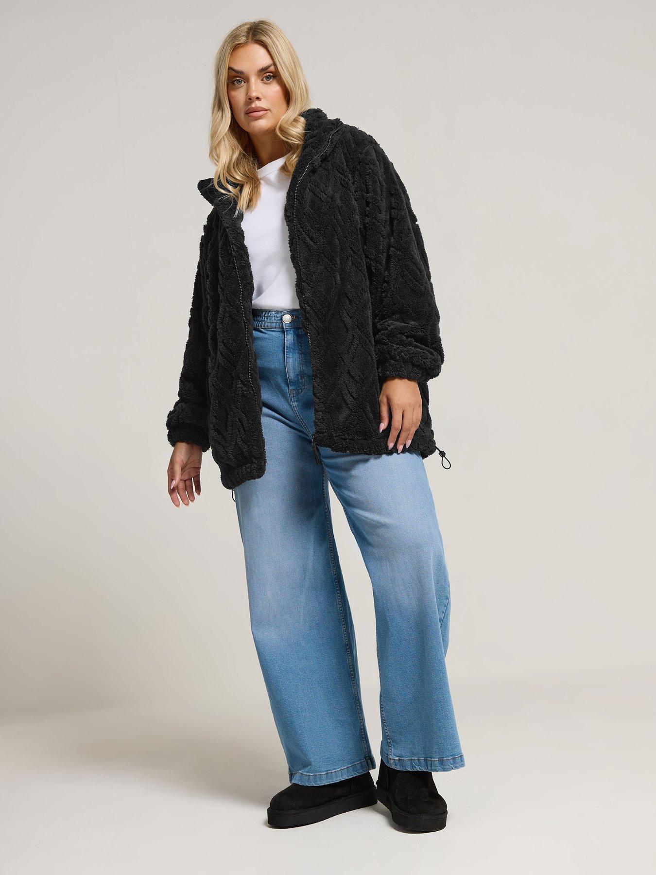 Image 3 of 4 of Yours Curve Texture Zip Thru Fleece - Black