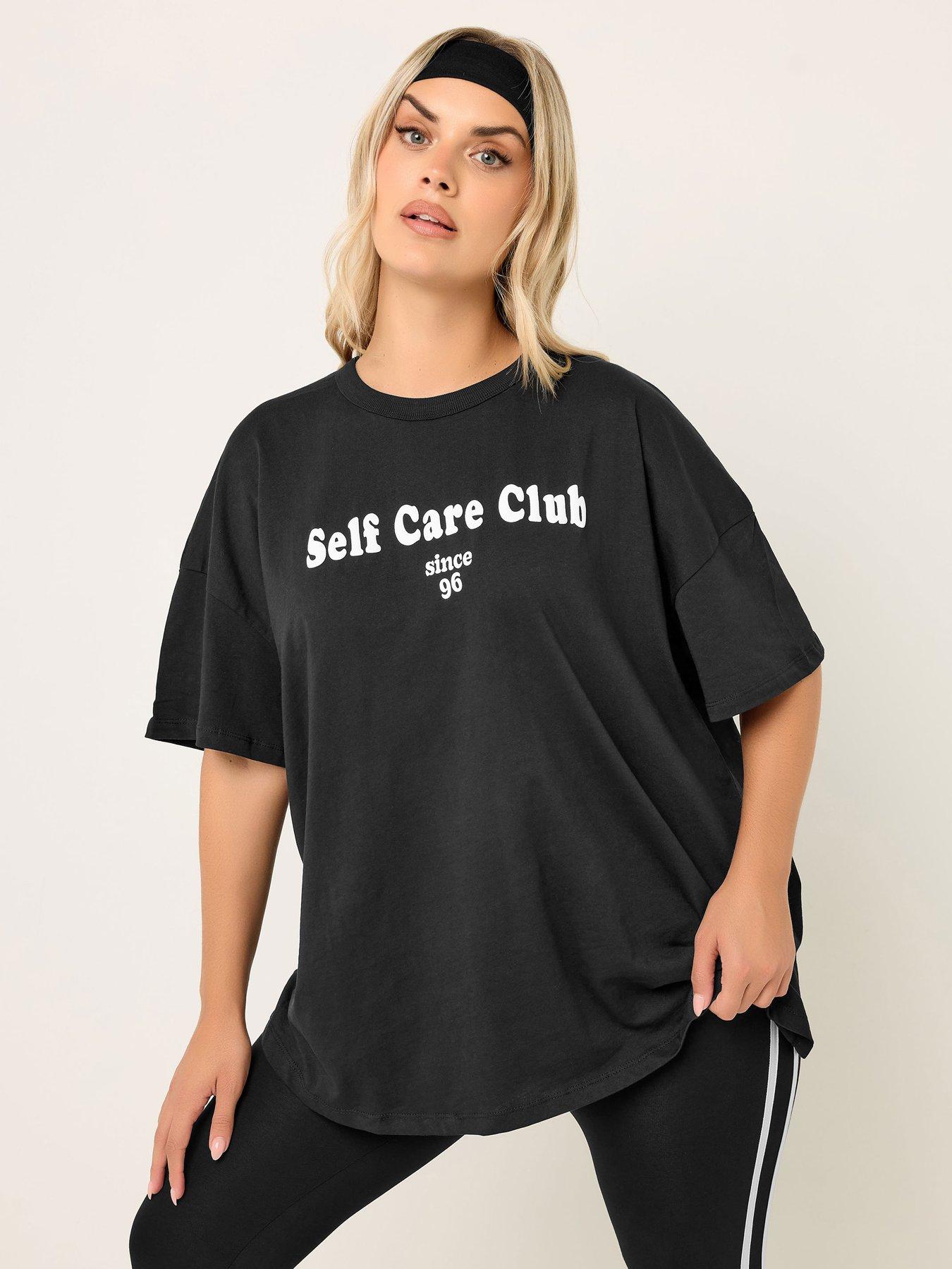 Yours Curve Self Care Club T-Shirt - Black
