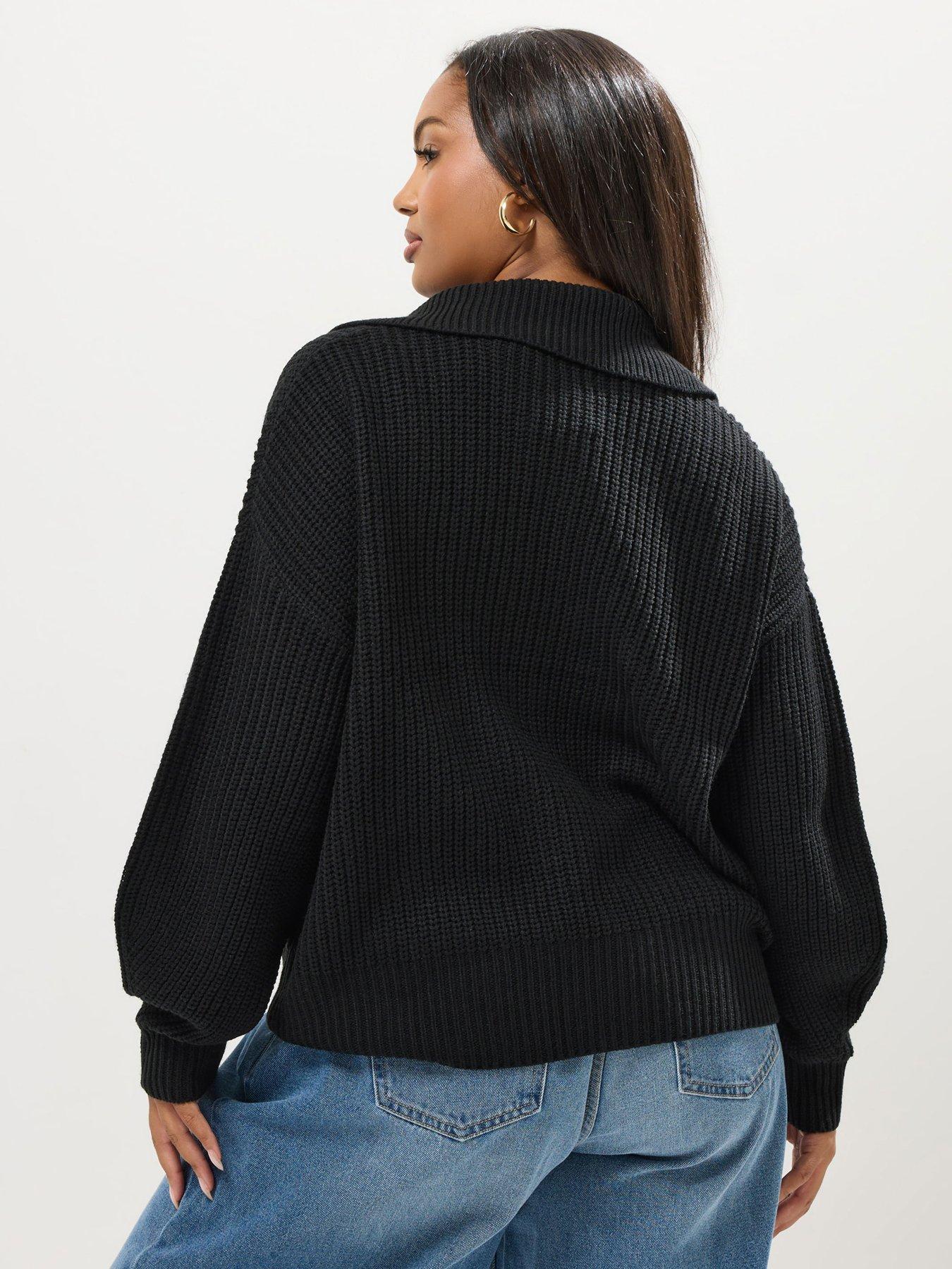 Image 2 of 4 of Yours Curve Funnel Neck Collar Bomber Cardigan - Black
