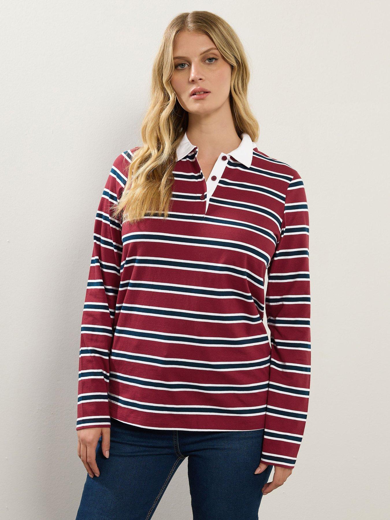 undefined Stripe Jersey Polo Top - Red