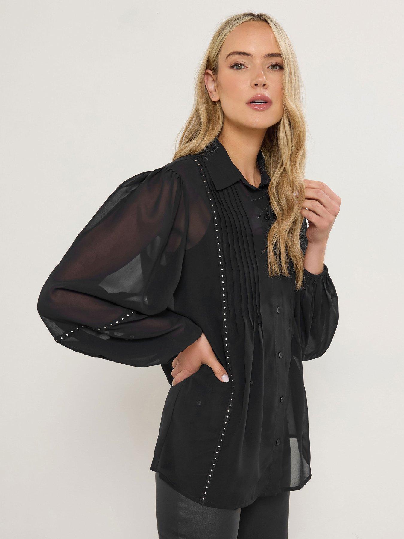 Long Tall Sally Stud Georgette Shirt - Black