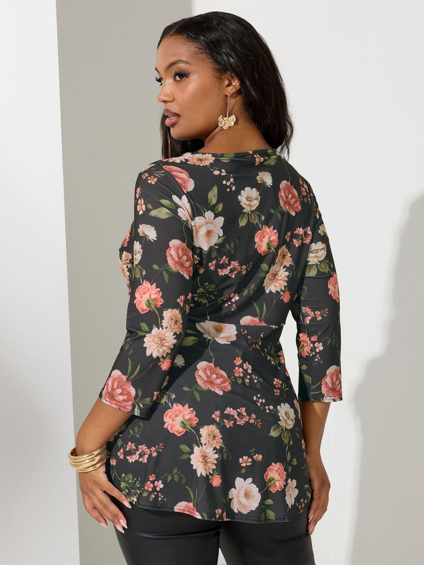 Bo Wrap Front Top (Black Floral)