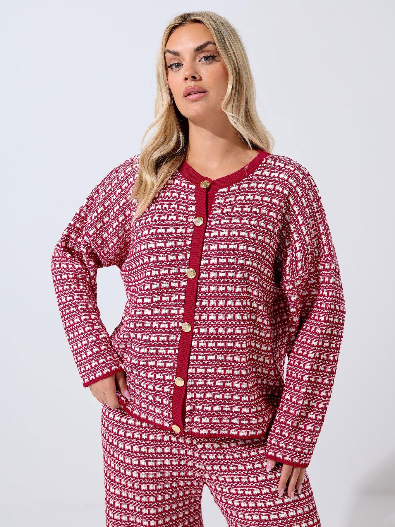 undefined Curve Boucle Cardigan - Red