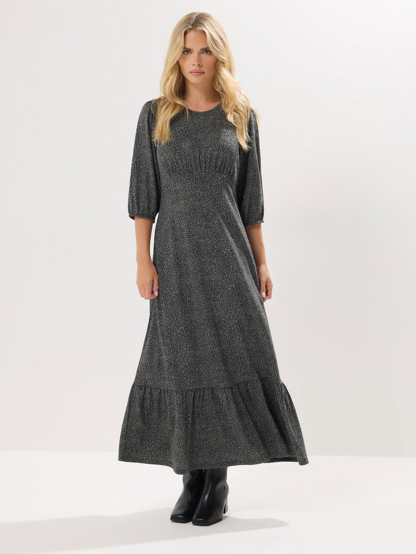 undefined Petite Animal Short Sleeve Midi Dress - Grey