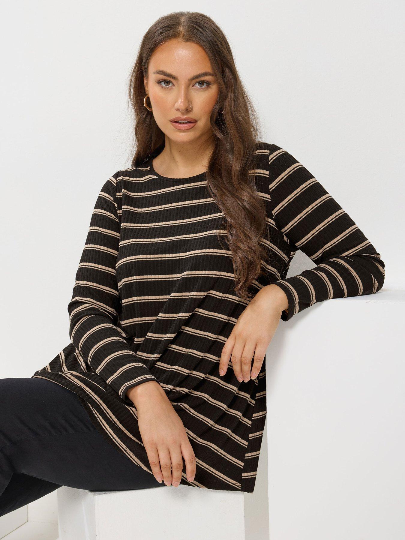 Yours Curve Long Sleeve Rib Swing T-Shirt - Black
