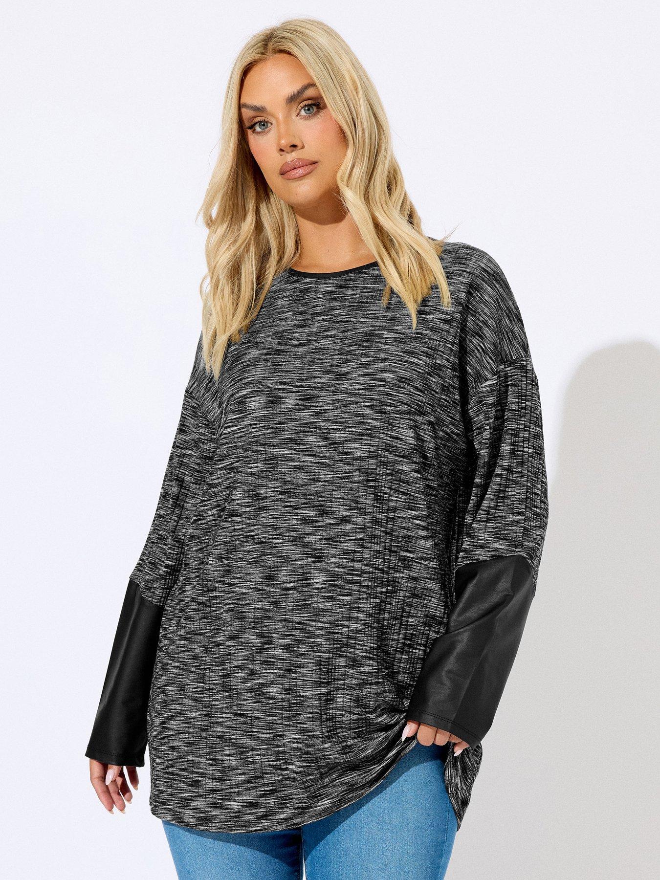undefined Curve Faux Leather Detailed Top - Grey