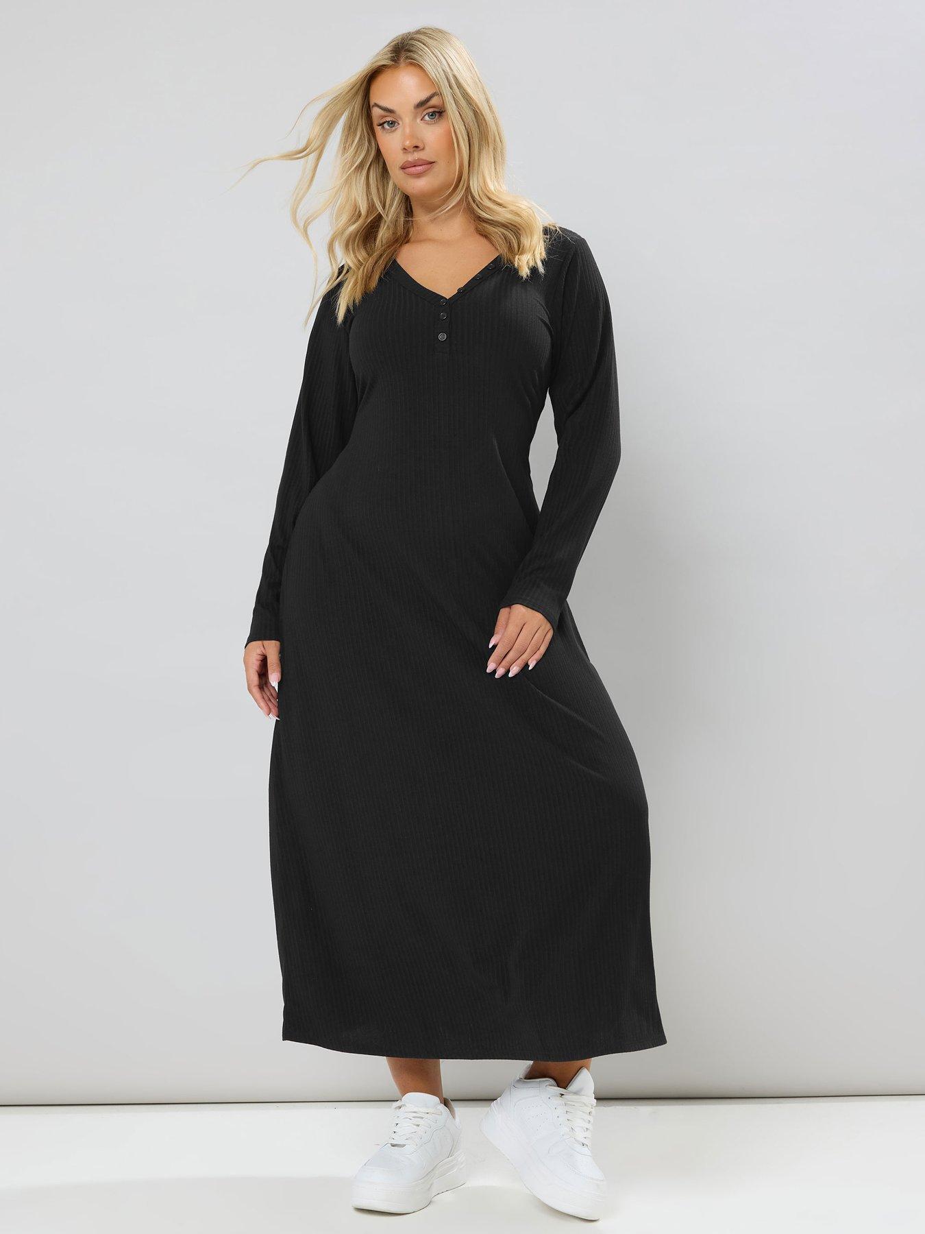undefined Curve Henley Rib Swing Maxi Dress - Black