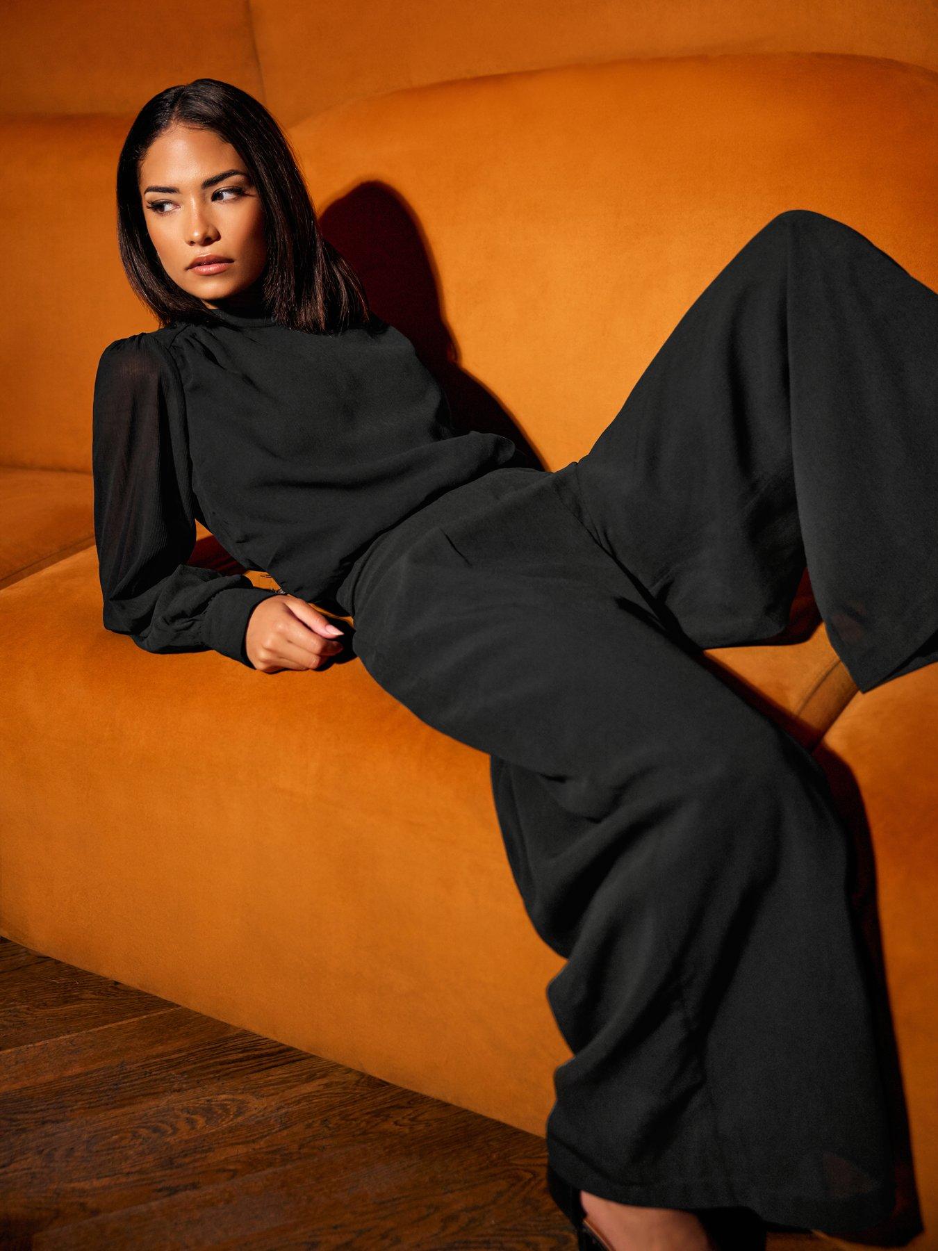 PixieGirl Petite Chiffon Palazzo Trouser - Black