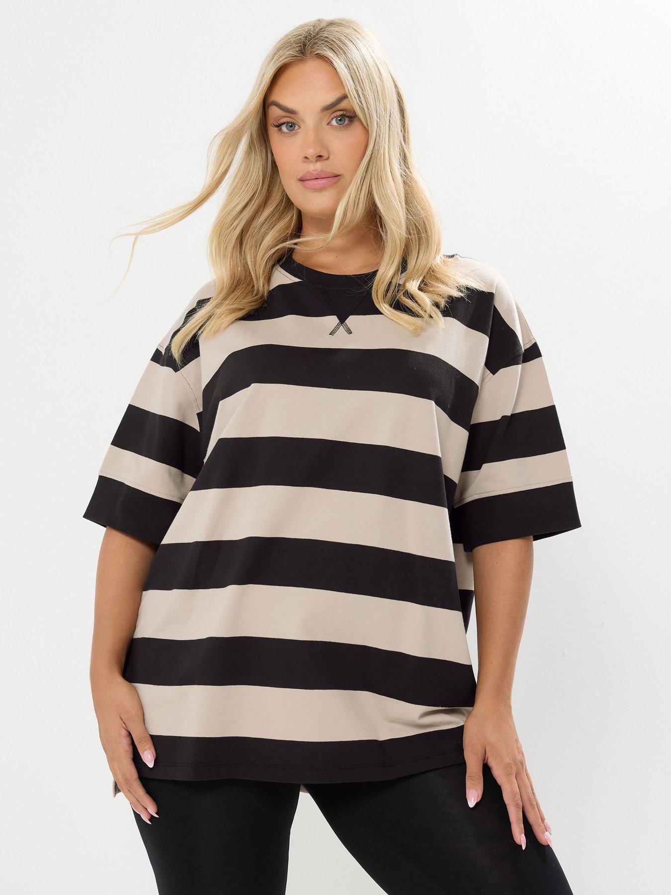 undefined Curve Ribbed Stripe T-Shirt - Black