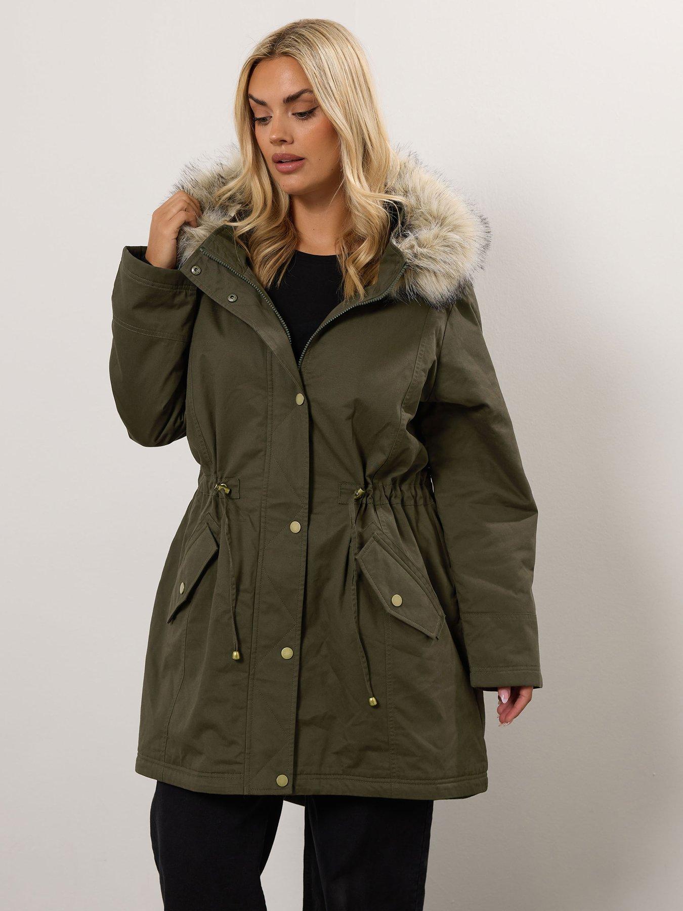 Image 4 of 4 of Yours Curve Fur Trim Parka - Green