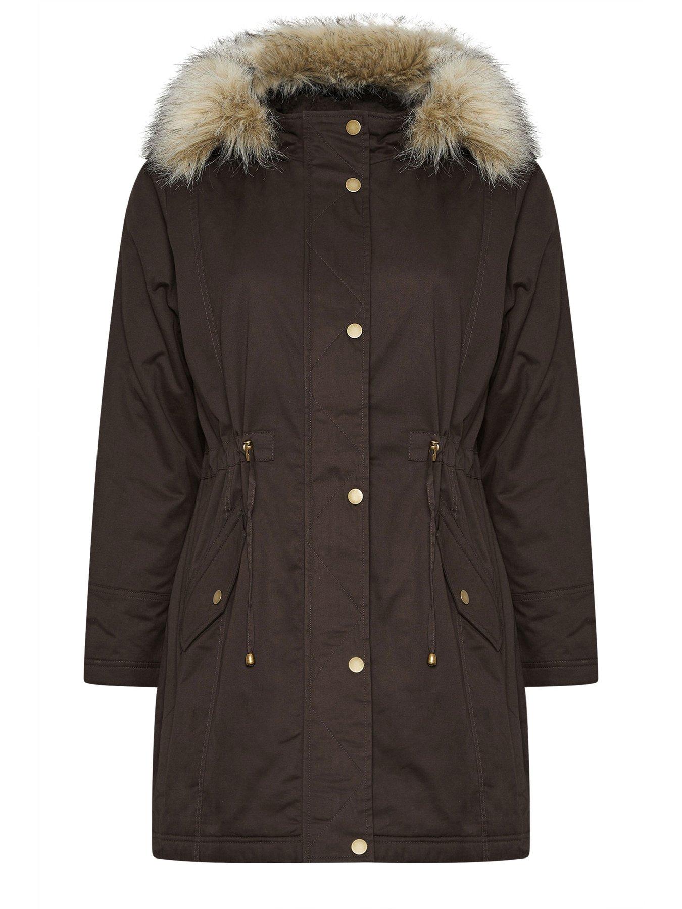 Image 6 of 6 of Yours Curve Fur Trim Parka - Brown