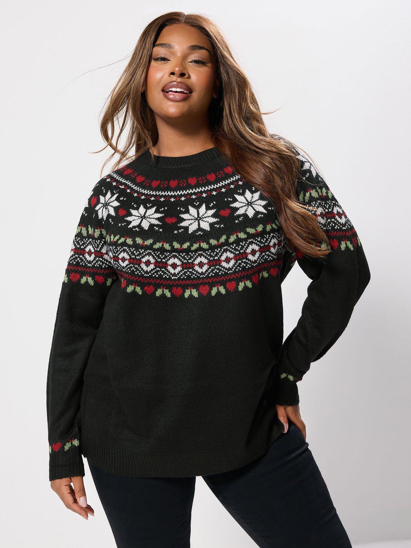 Yours Curve Novelty Fair Isle Jumper - Black