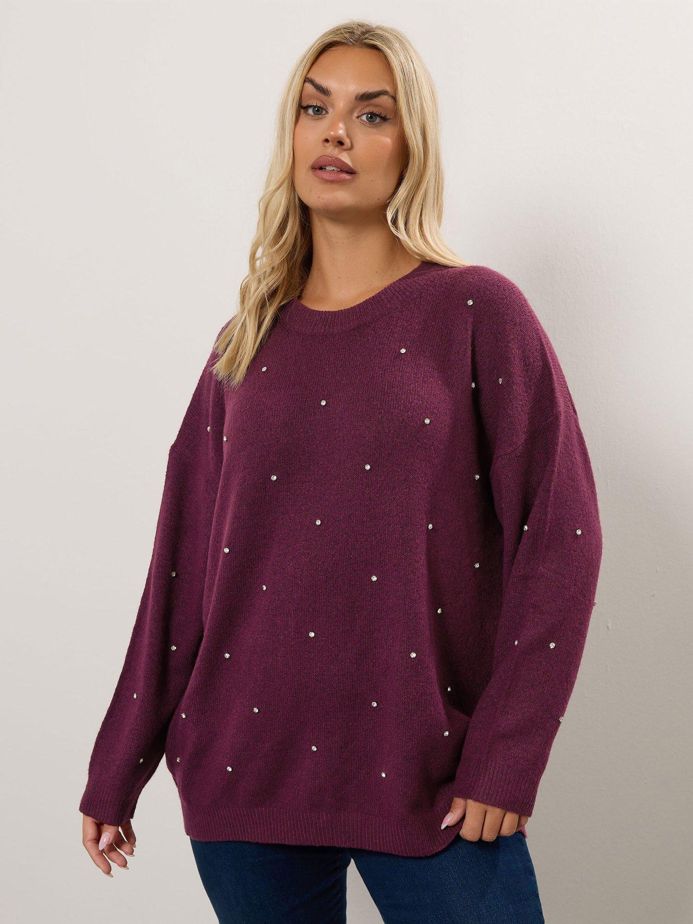 undefined Curve Embellish Front Jumper - Purple