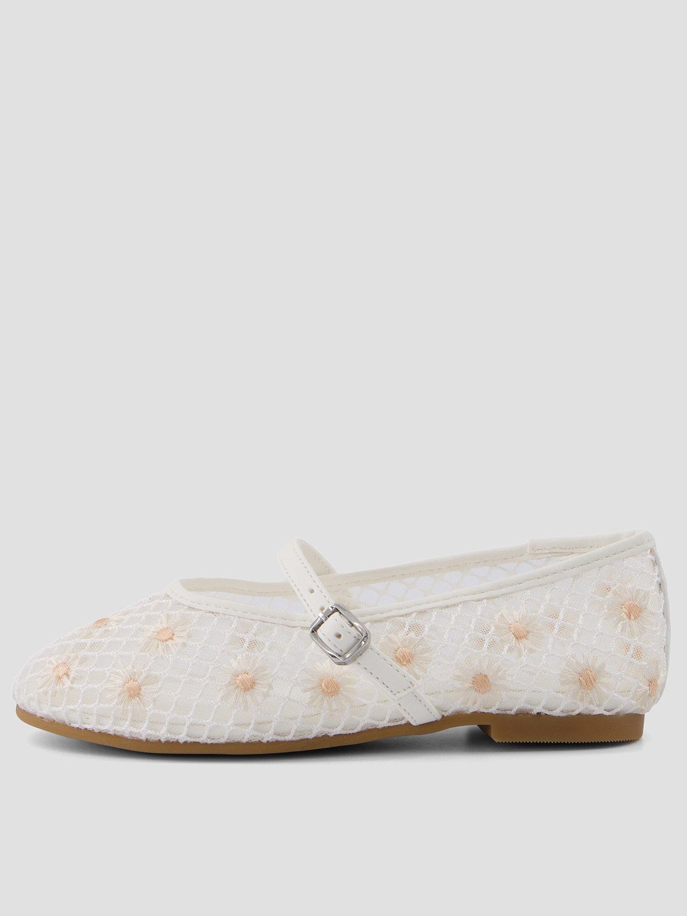 The Very Collection Embroidered Daisy Mesh Flats - White