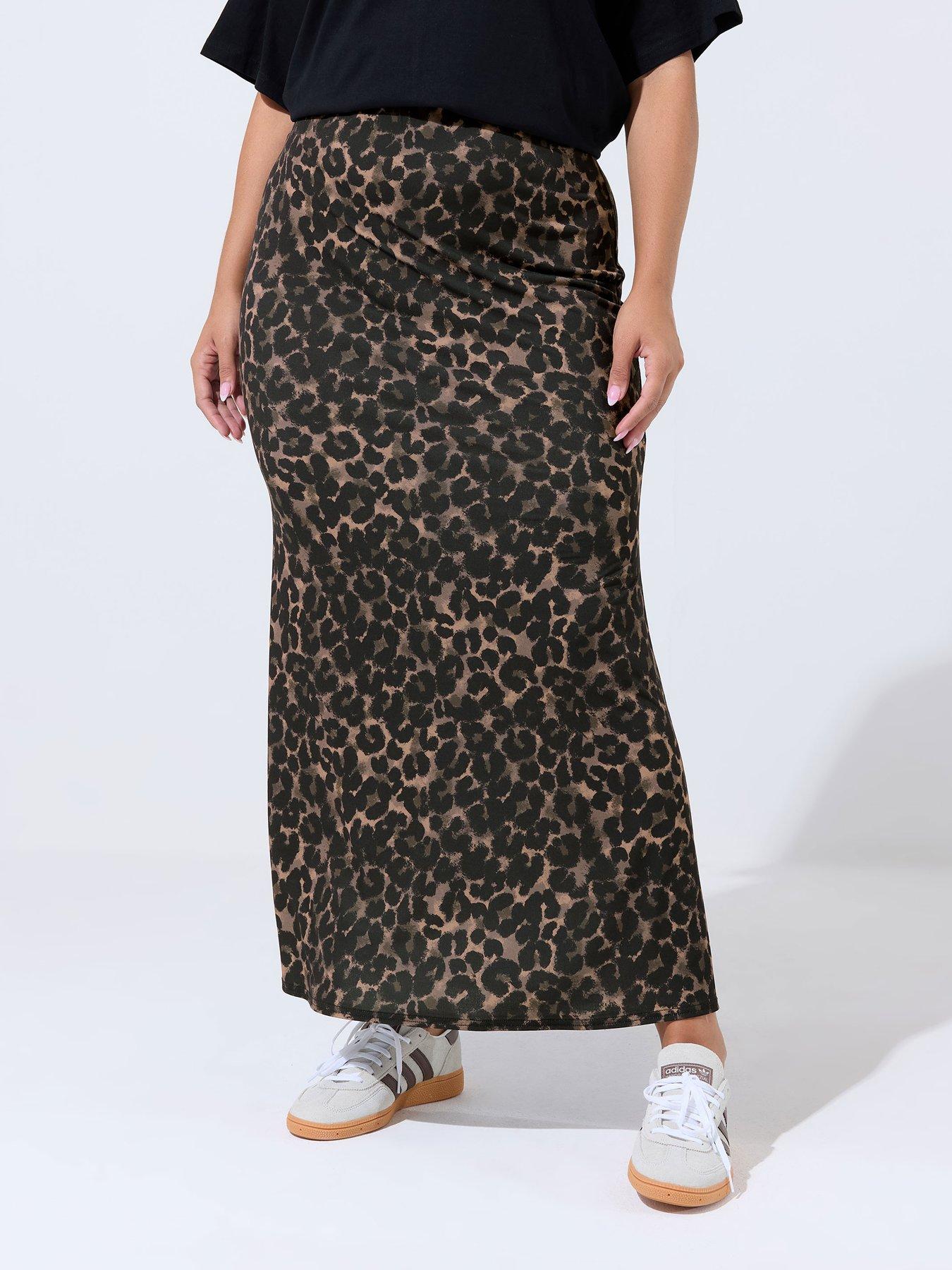 undefined Curve Brown Leopard Skirt