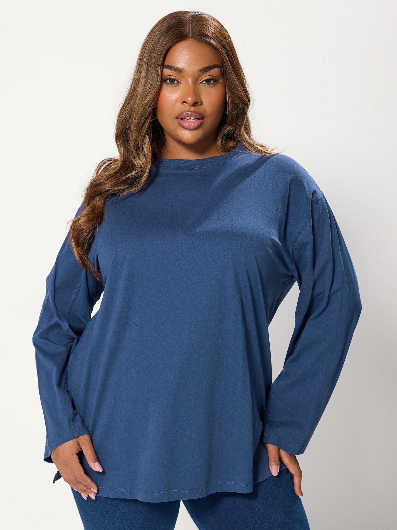 Yours Curve Seam Detail Skater Top - Blue
