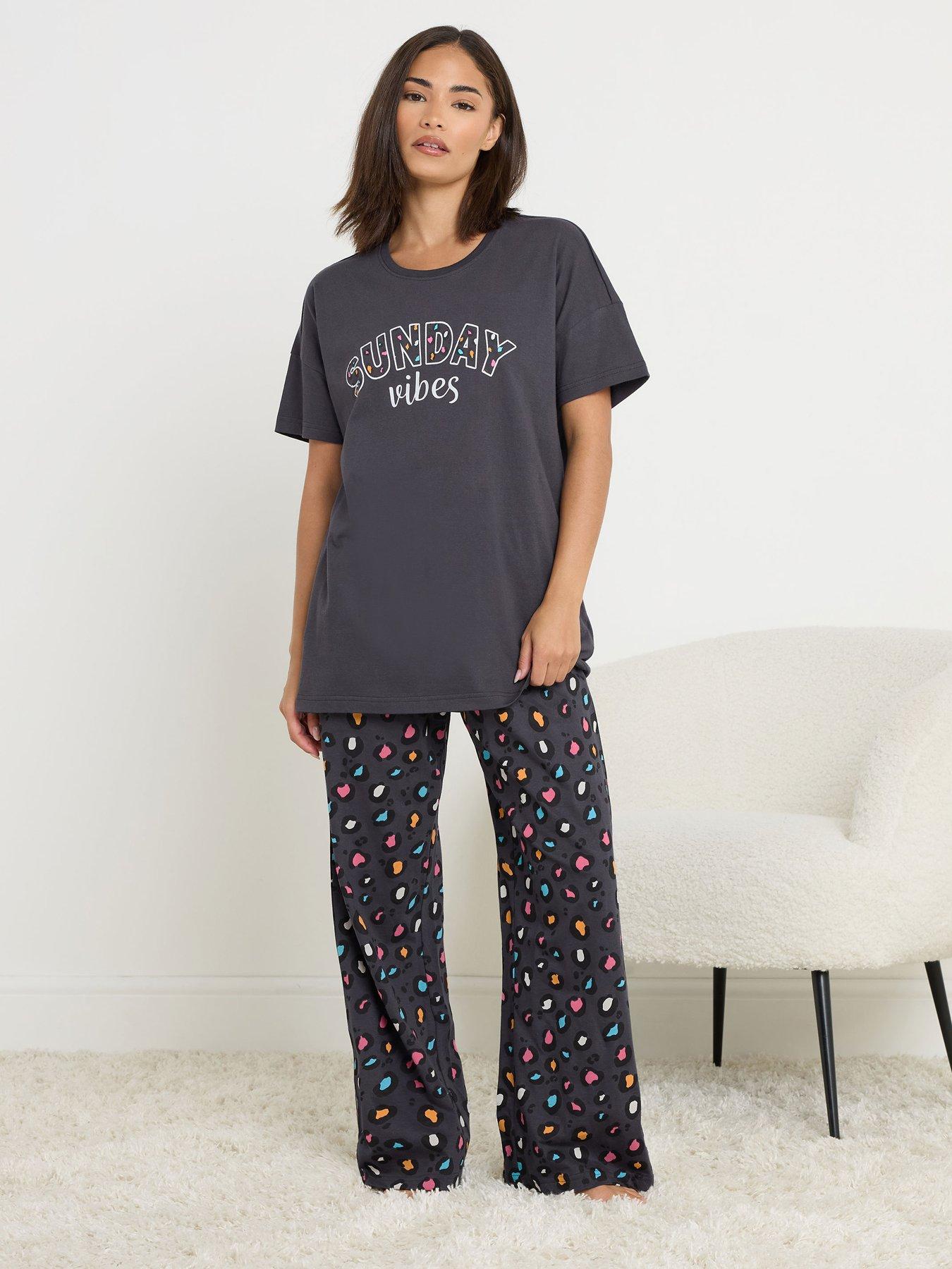 PixieGirl Petite Sunday Vibes Short Sleeve Wide Leg Pyjama Set - Blue