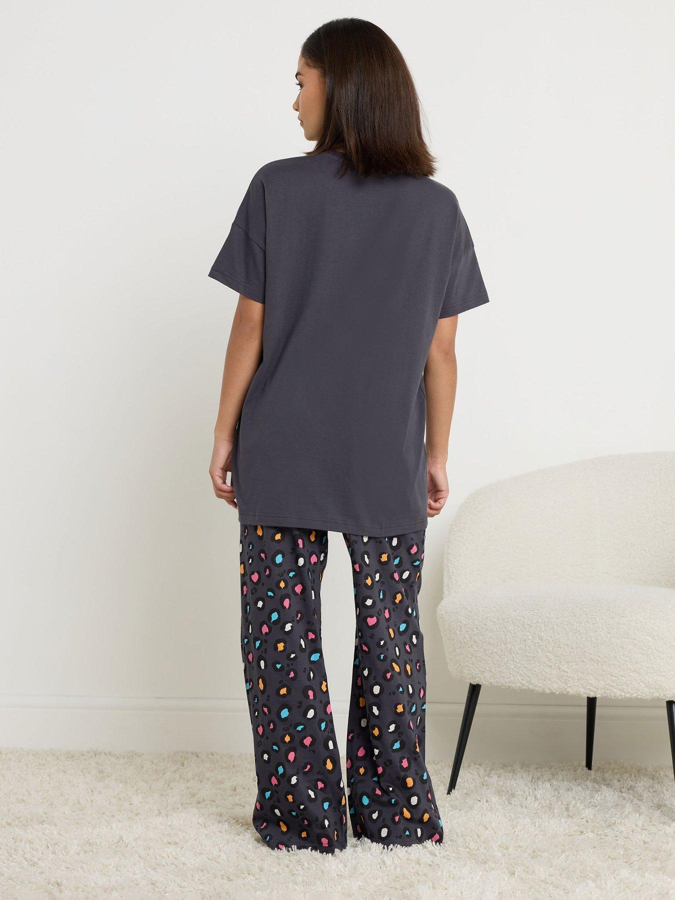PixieGirl Petite Sunday Vibes Short Sleeve Wide Leg Pyjama Set - Blue ...