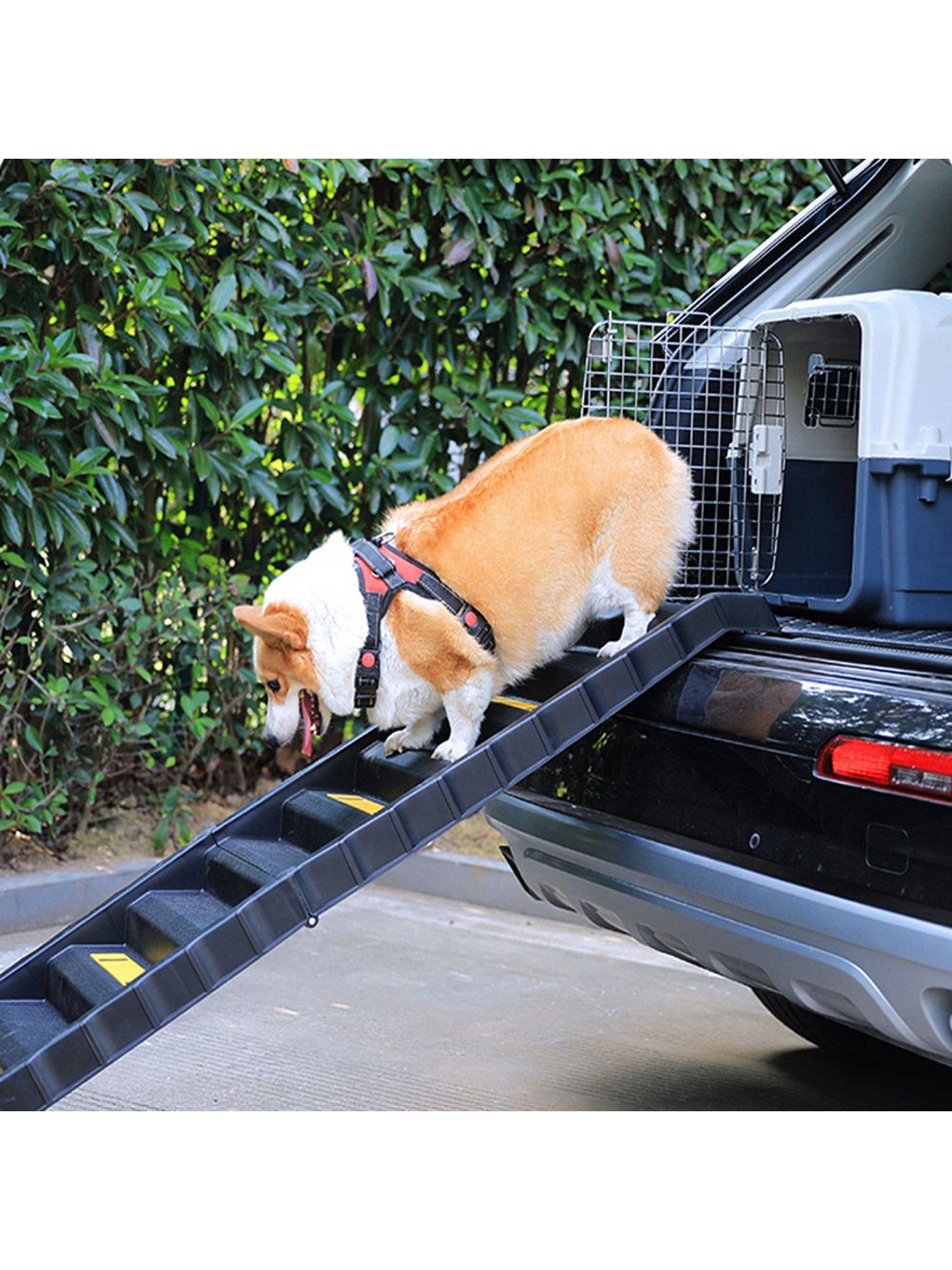 Living and Home Folding Portable Dog Pet Stairs Ramp Black Weight capacity up to 75kg