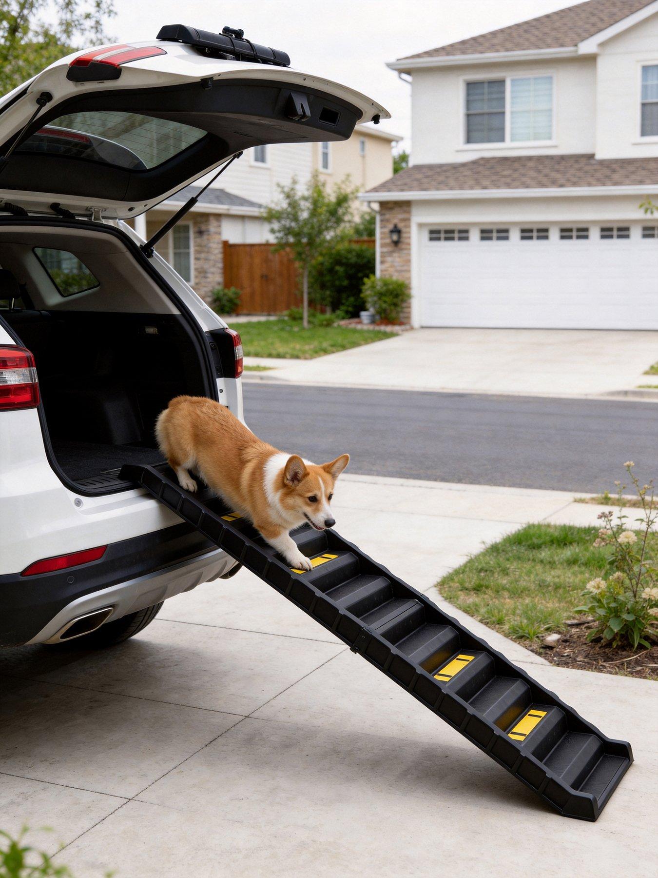 Living and Home Folding Portable Dog Pet Stairs Ramp Black Weight capacity up to 75kg