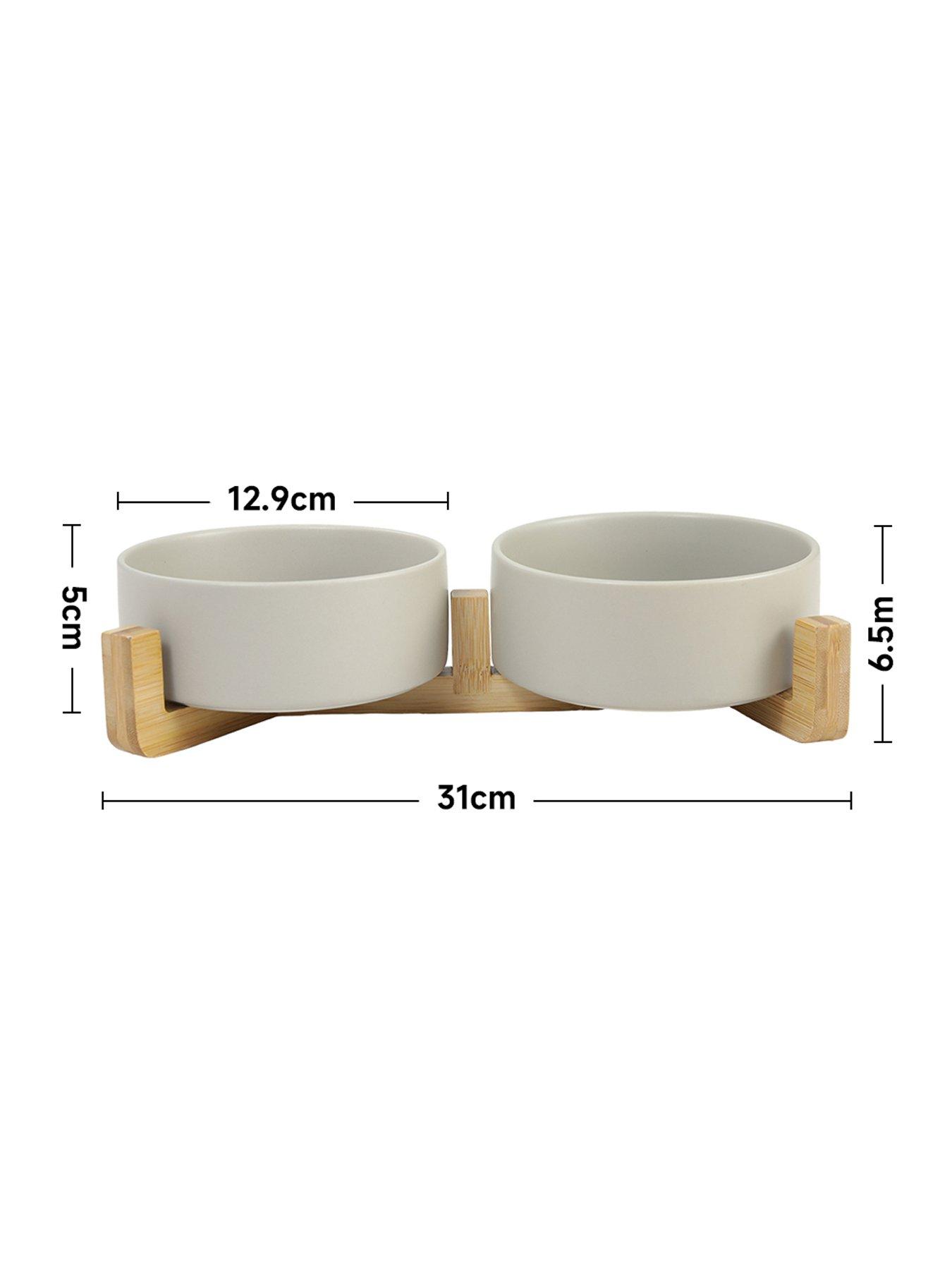 Image 7 of 7 of Living and Home Double Ceramic Cat Bowl with Bamboo Stand