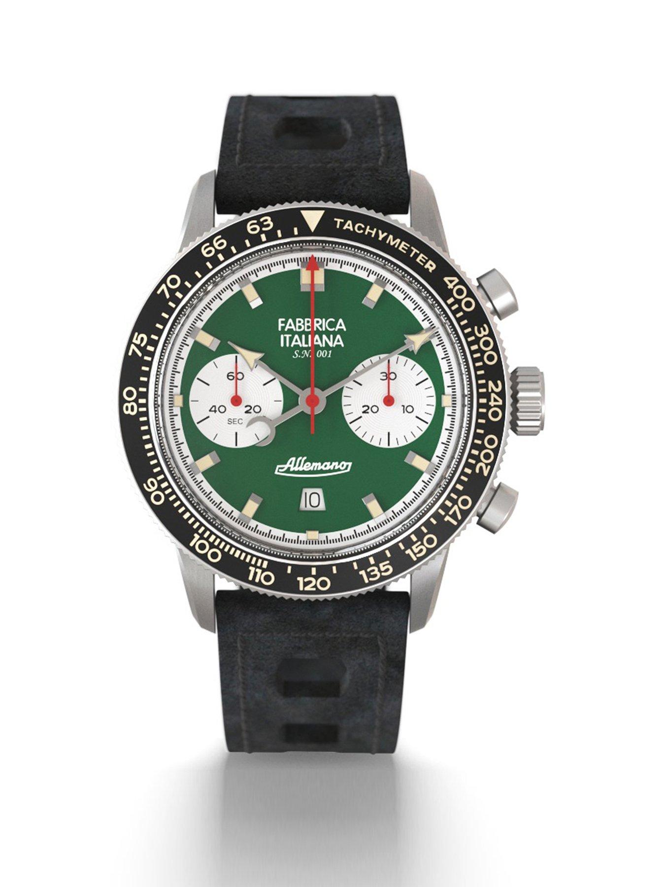 Allemano Milano Verde Green Dial Black Perforated Leather Strap