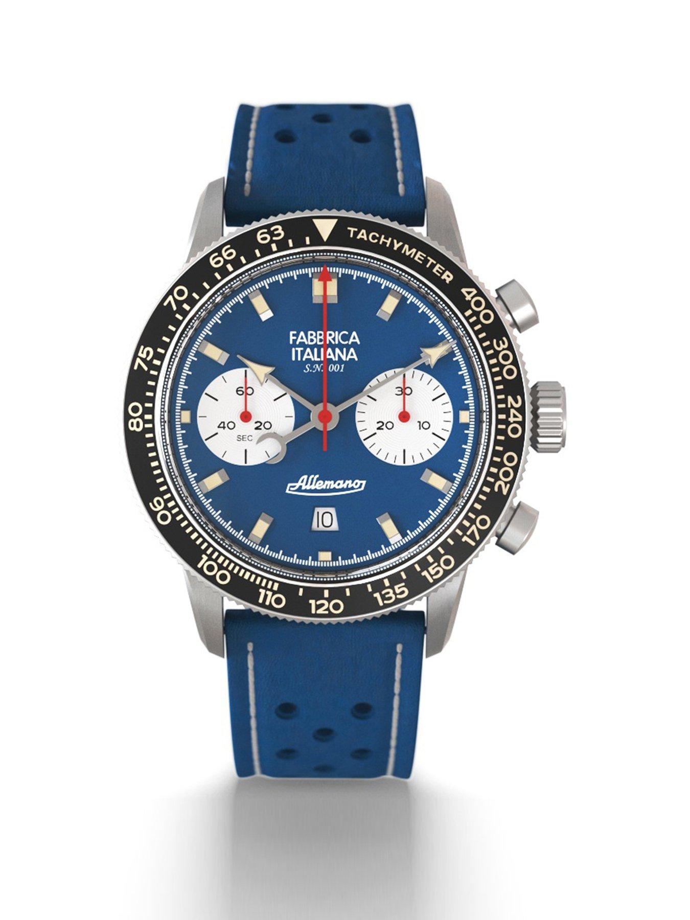 Allemano Milano Blue Dial Blue Perforated Leather Strap
