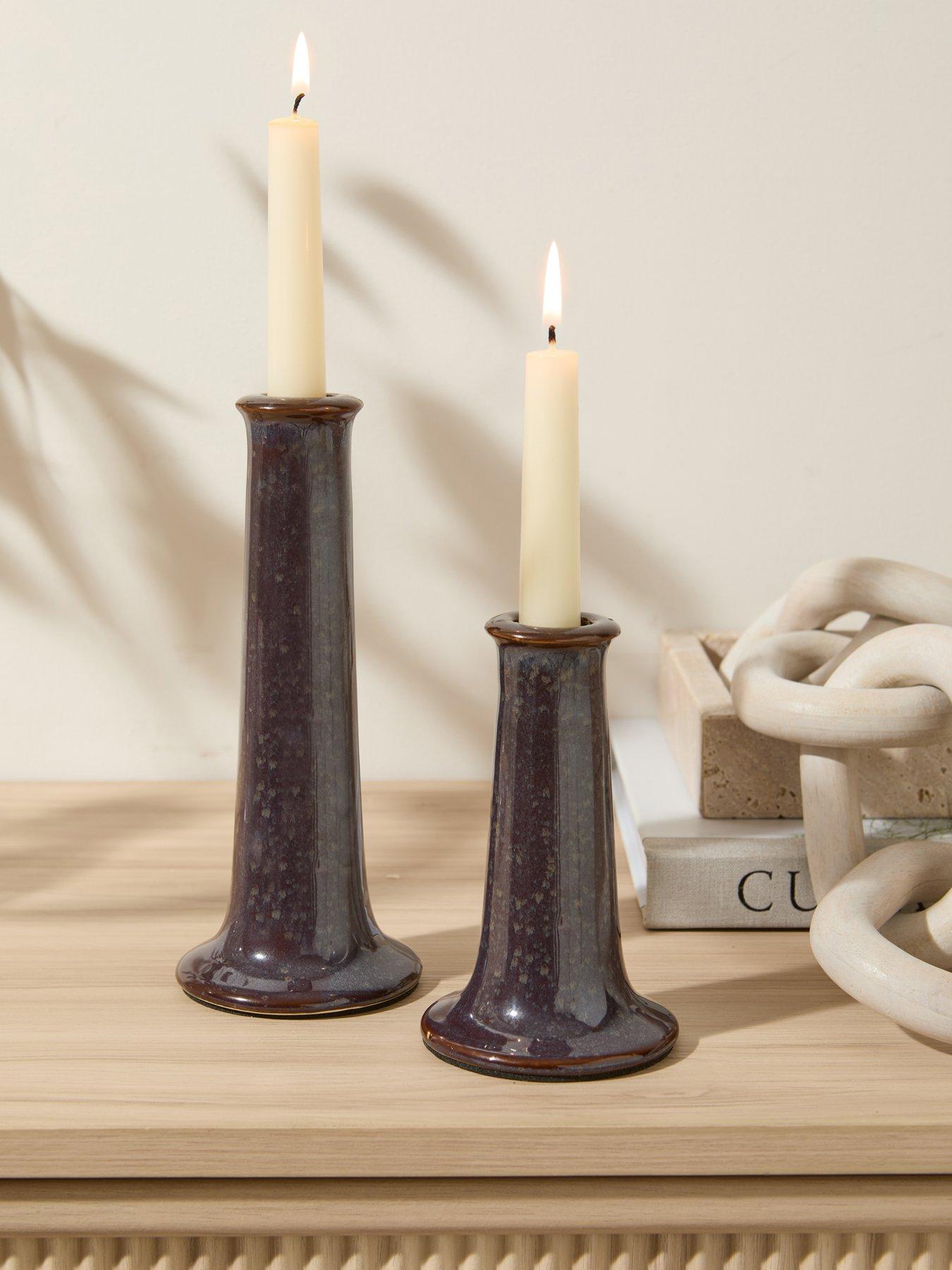 Michelle Keegan Home Set Of 2 Candlestick Holders - Brown