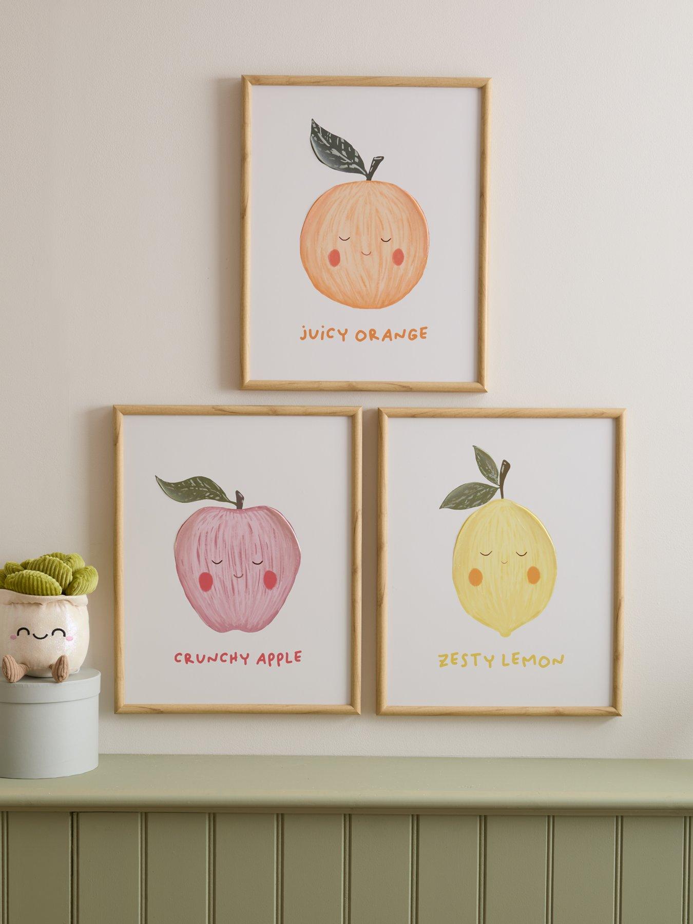Image 1 of 5 of The Very Collection Set of 3 Kids Fruit Slogan Wall Art