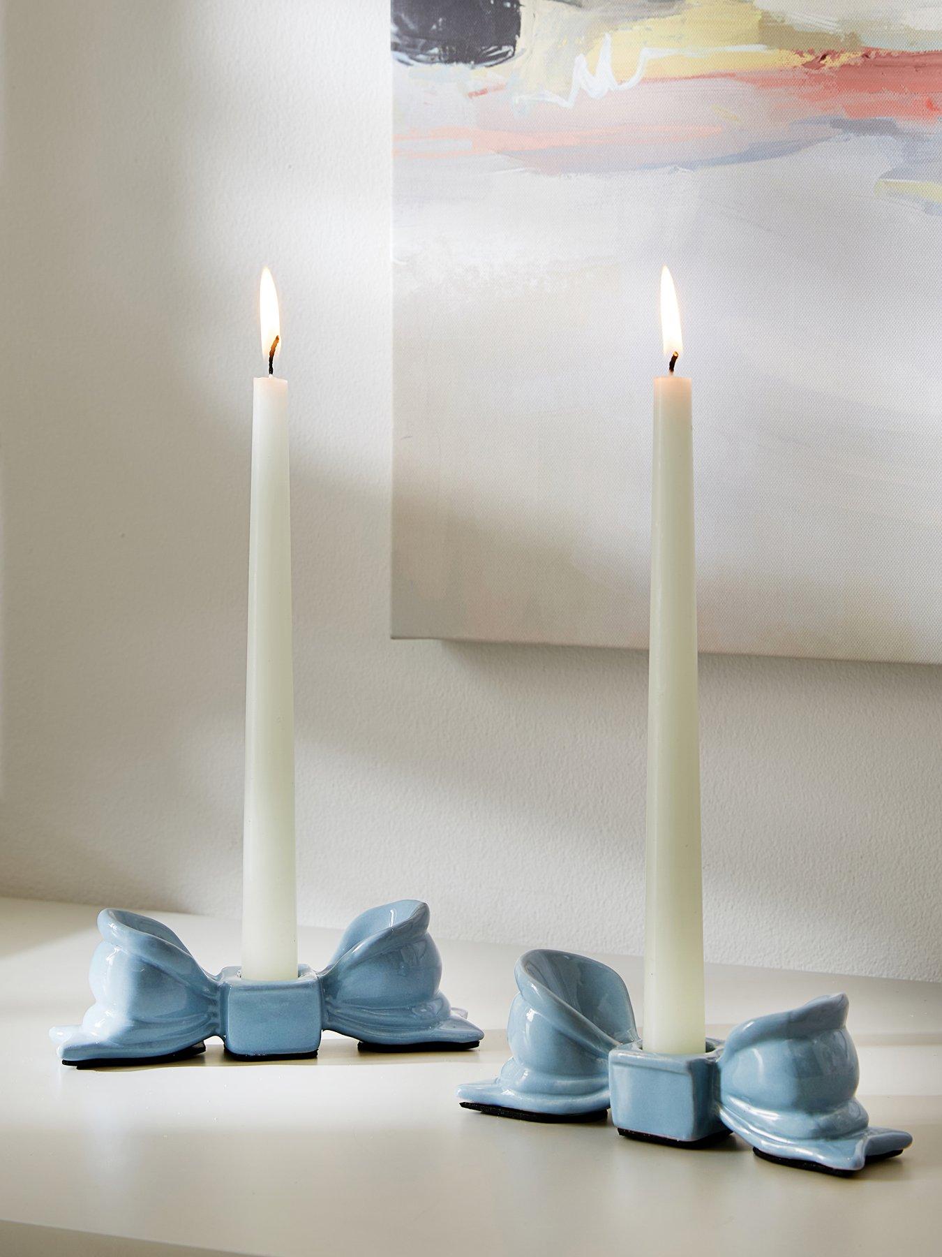The Very Collection Set Of 2 Ceramic Bow Candle Holder - Blue