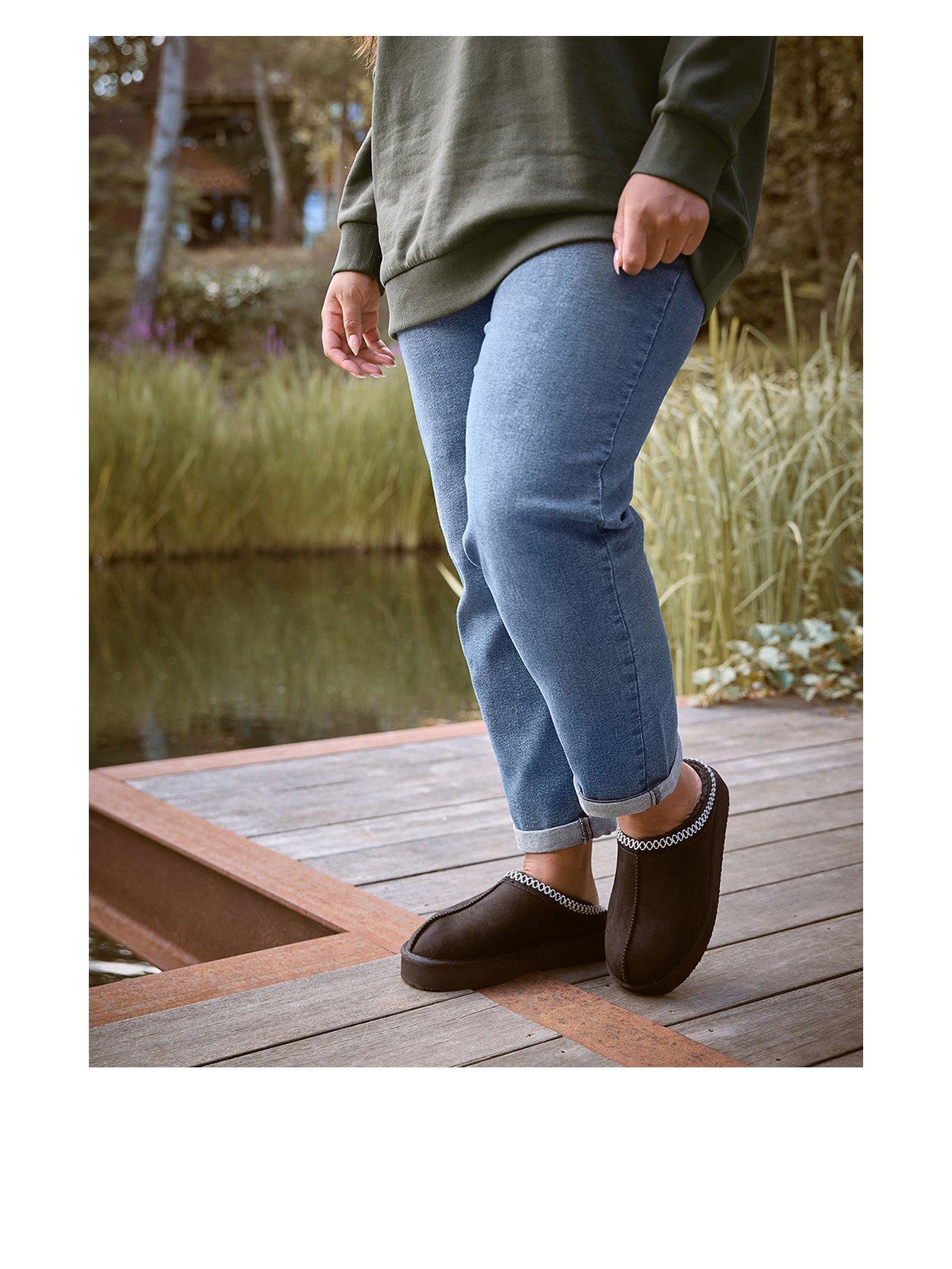 Yours Extra Wide Fit Fur Mule - Black