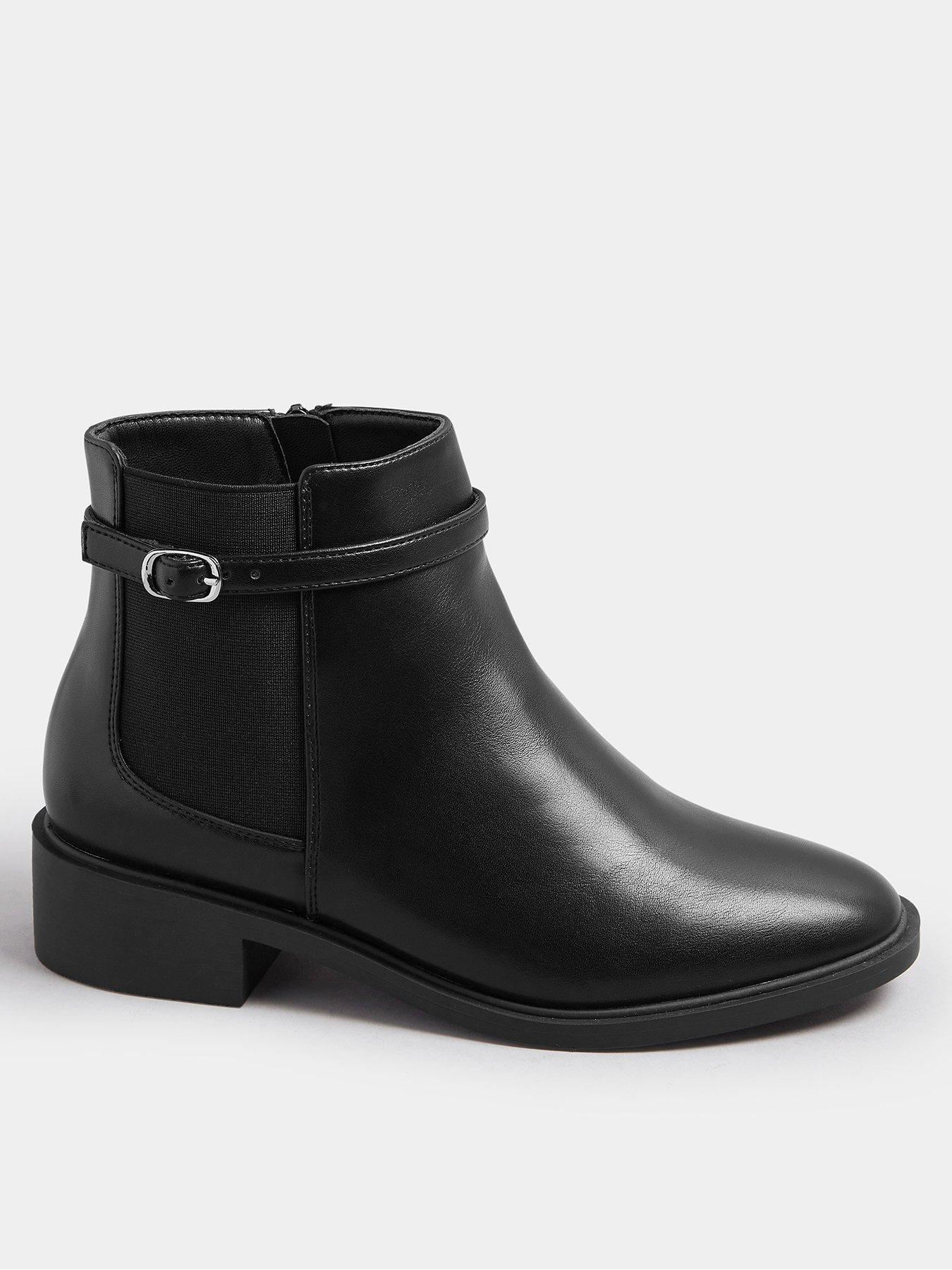 undefined Wide Fit Buckle Elastic Boots - Black