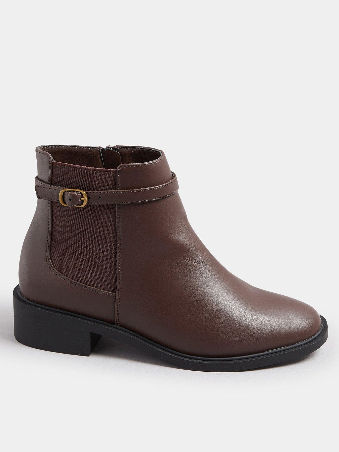 undefined Extra Wide Fit Buckle Elastic Boots - Brown