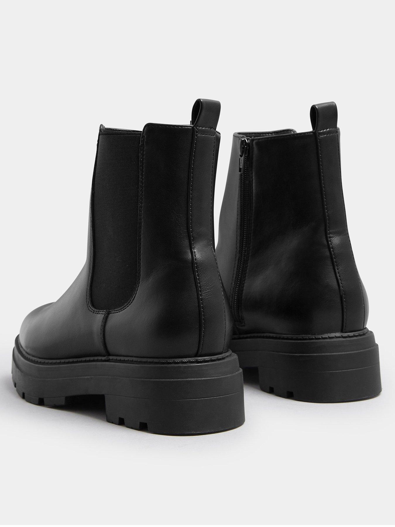 Wide Fit Black Patent Chunky Chelsea Flat Ankle Boots Yours Wide - Main Image