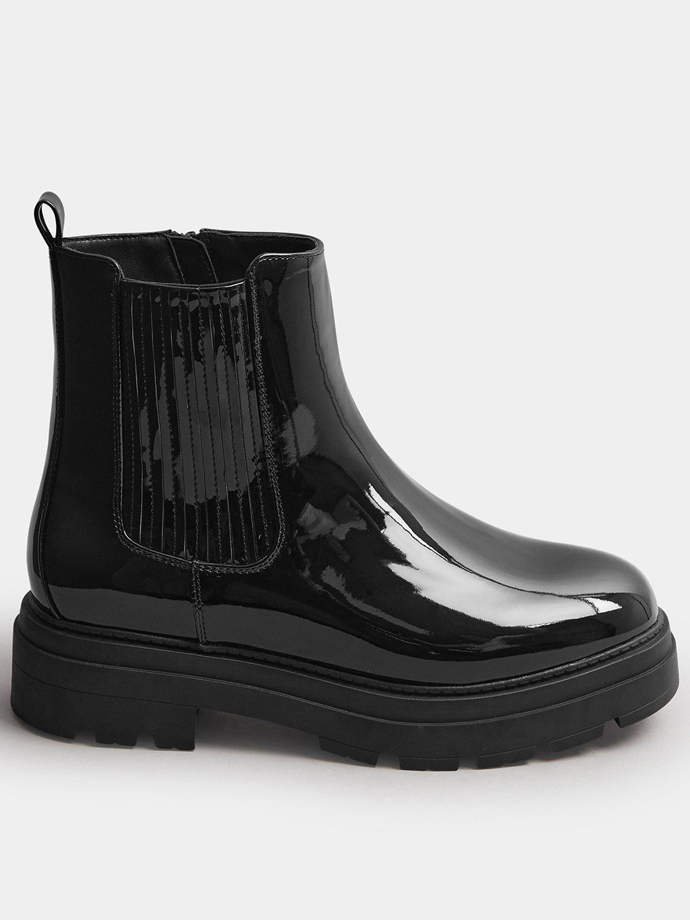 undefined Extra Wide Fit Patent Chunky Chelsea Boot - Black