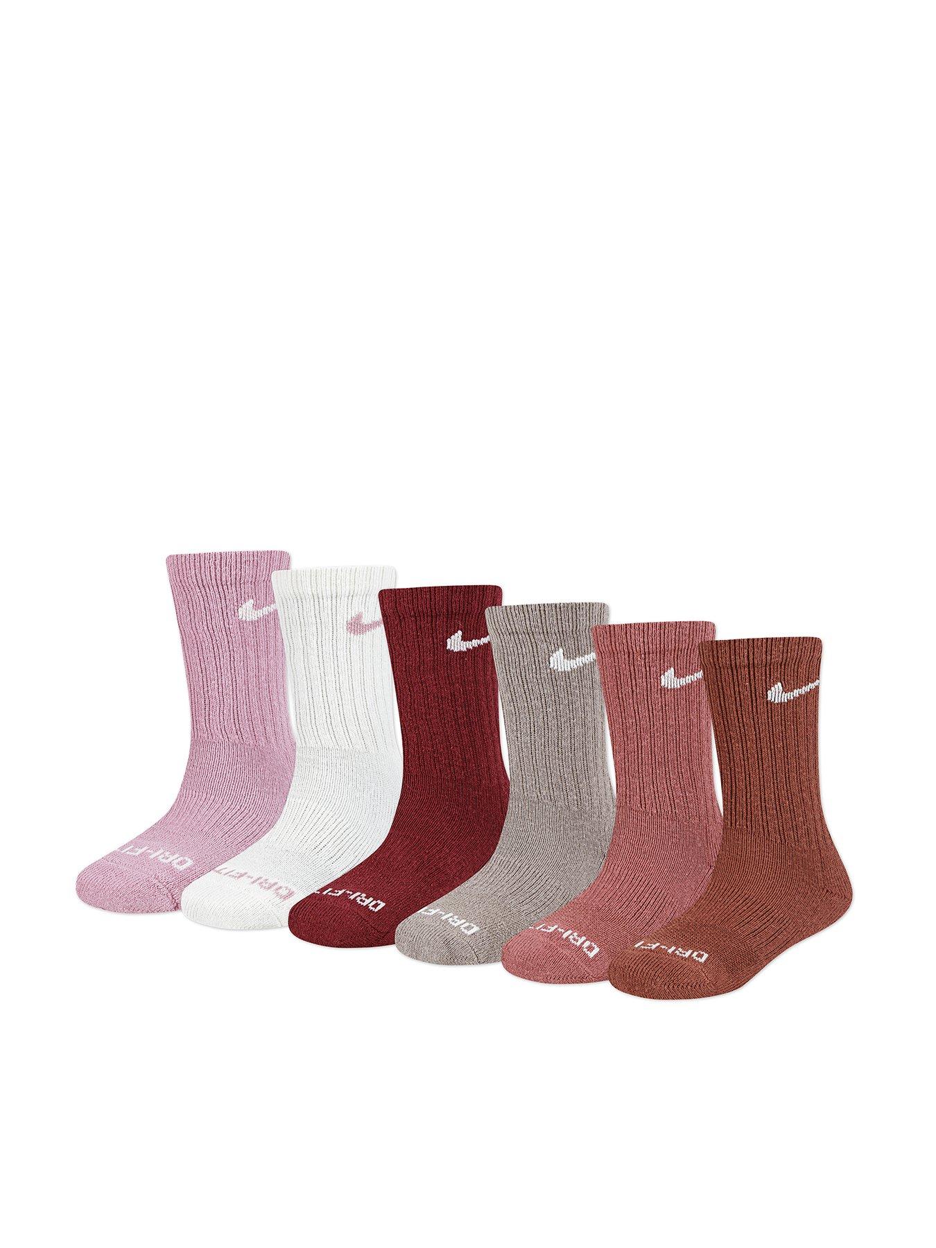 Nike Kids Unisex 6 Pack Basic Crew Socks - Multi Pink