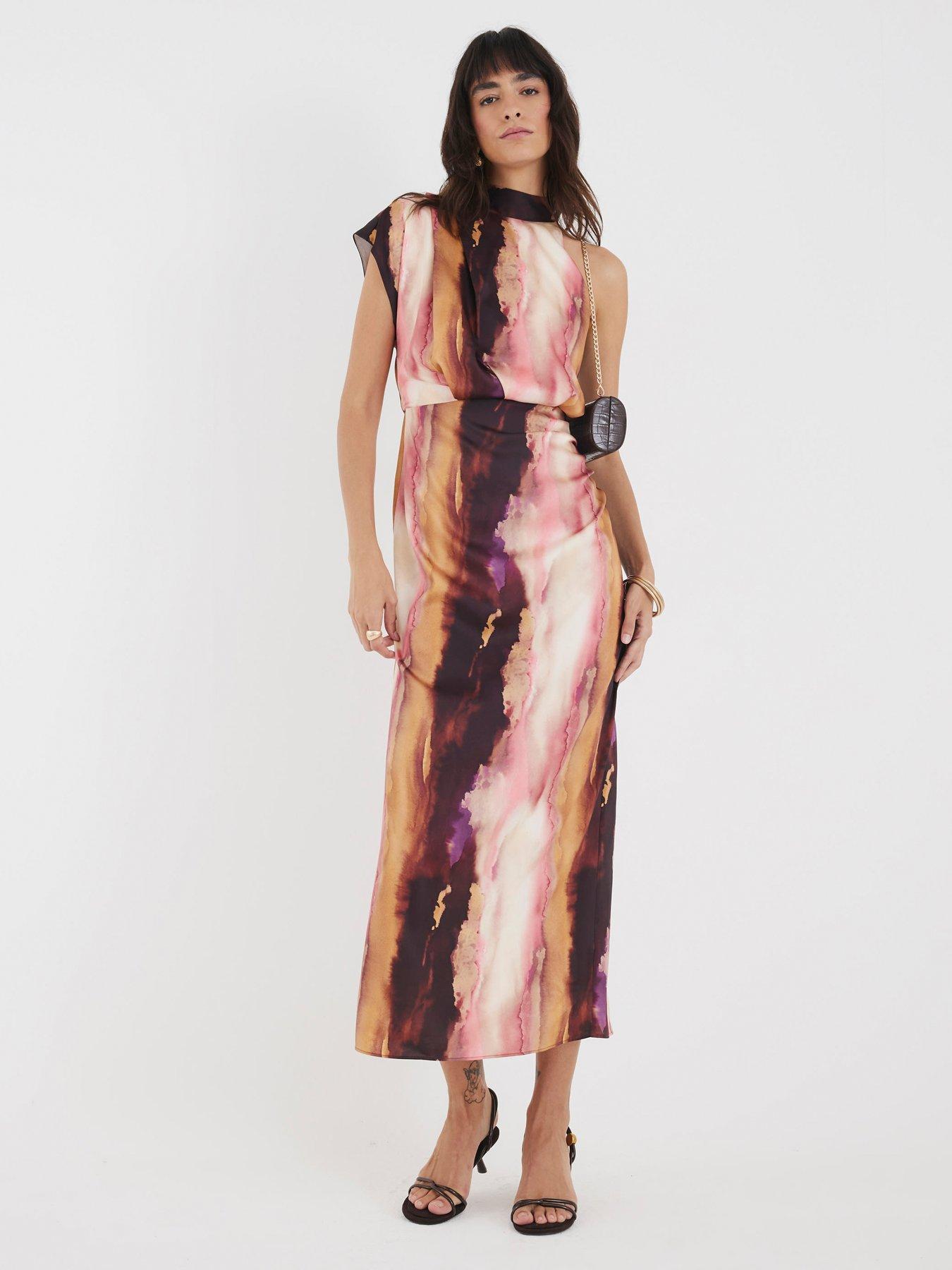 River Island Cowl Neck Printed Dress - Pink