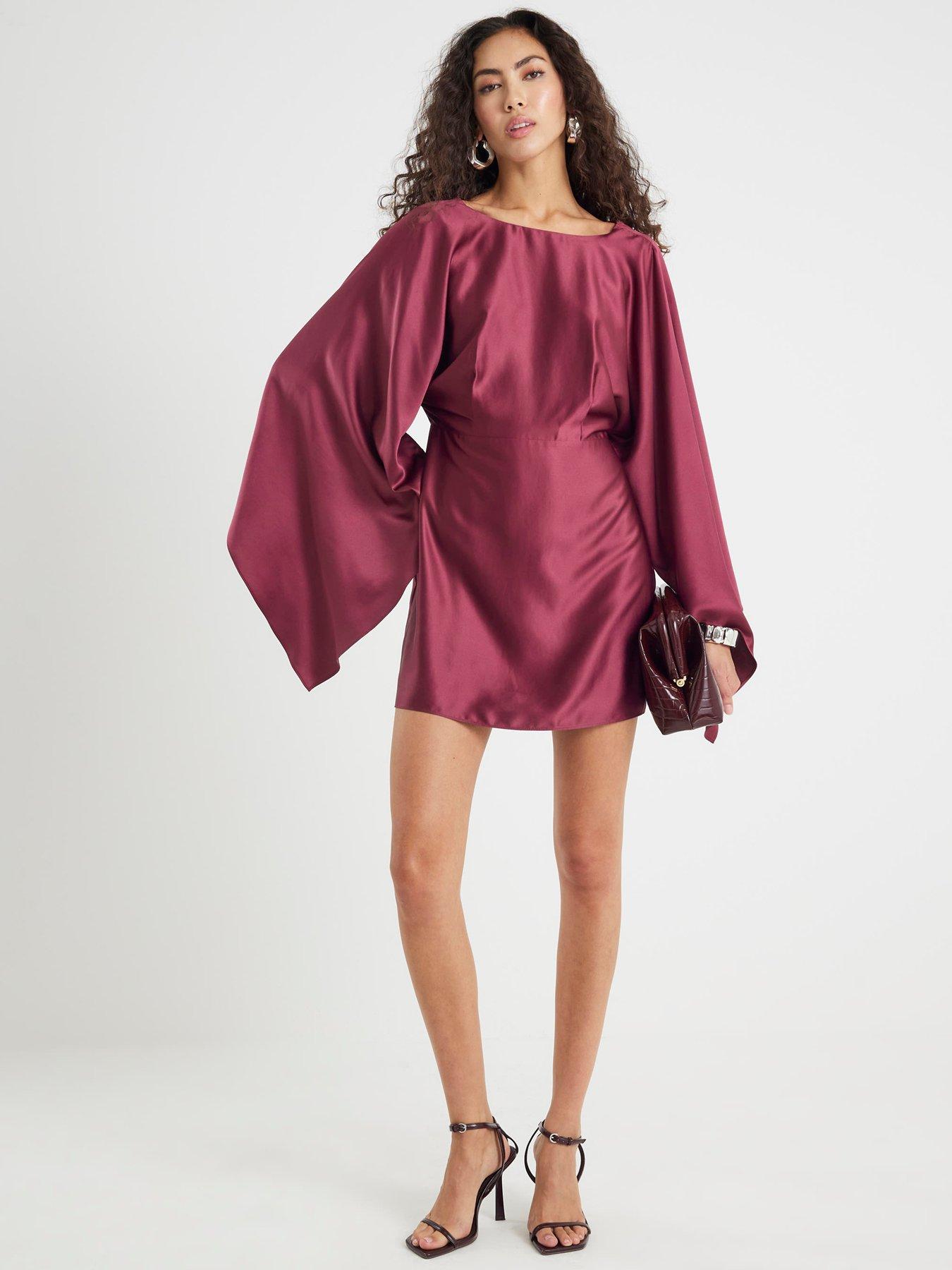 Image 1 of 4 of River Island Long Sleeve Cape Mini Dress - Purple