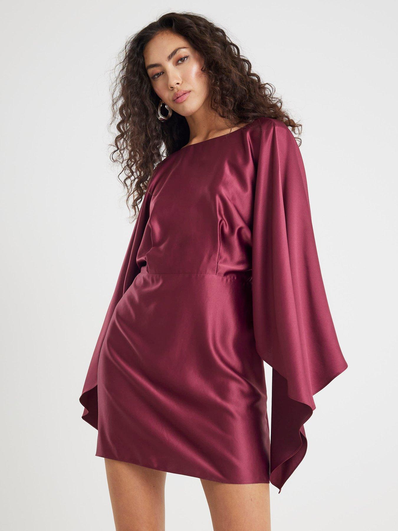 Image 3 of 4 of River Island Long Sleeve Cape Mini Dress - Purple