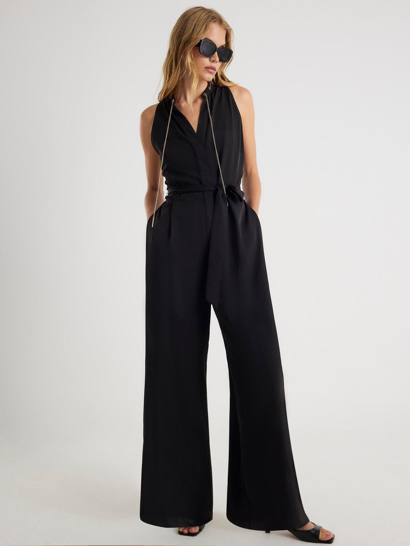 River Island 80S Wide Leg Jumpsuit - Black