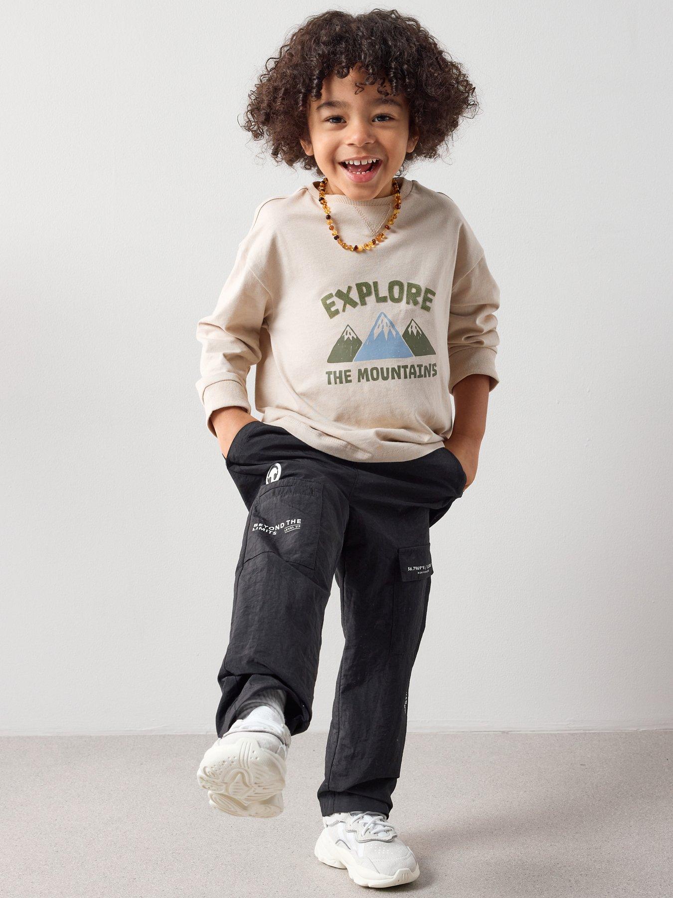 Image 3 of 6 of The Very Collection Boys Smiley Graphic Cargo Trousers - Black